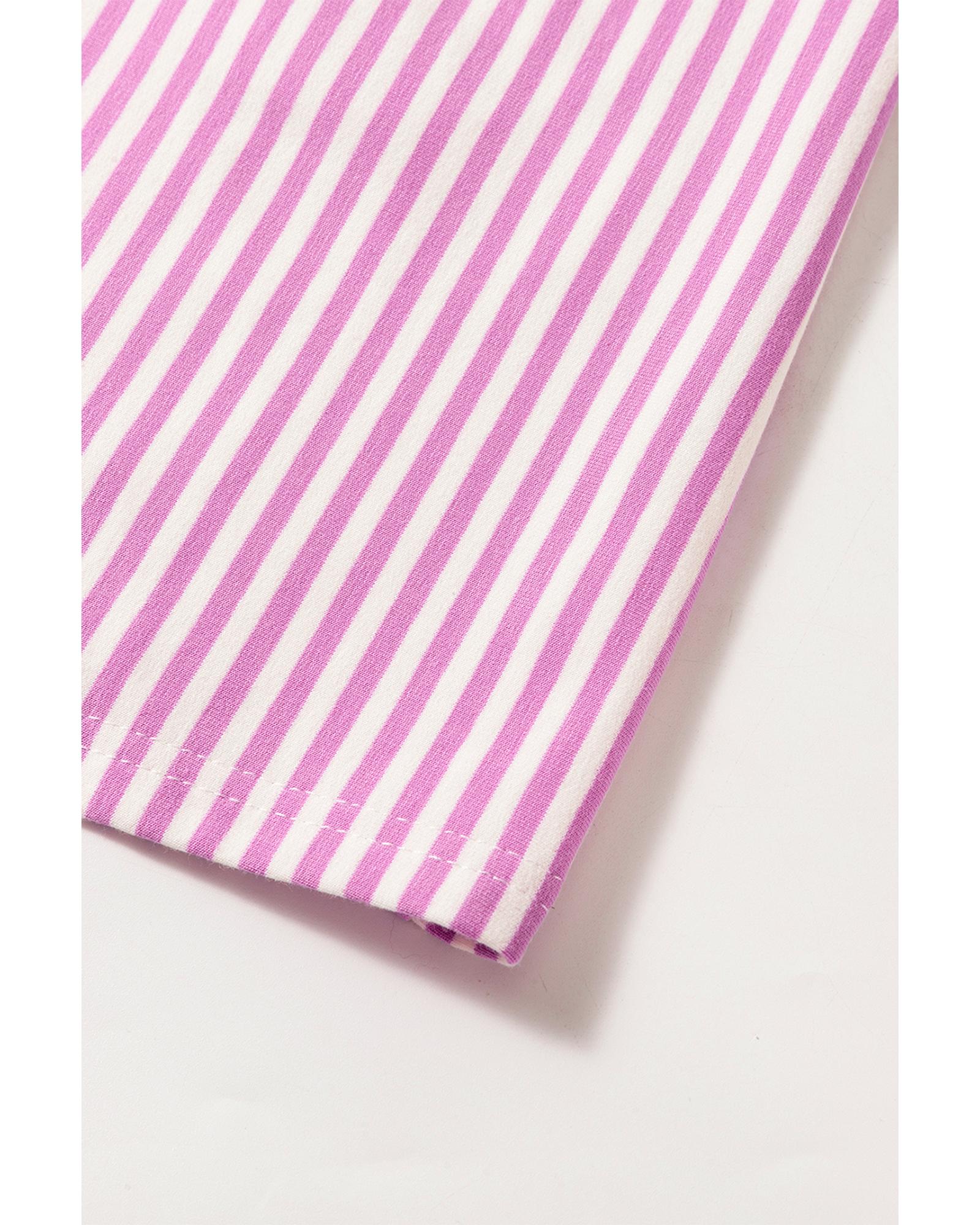 Phalaenopsis Striped Patchwork Three Quarters Sleeve Loose Mini Dress - XL