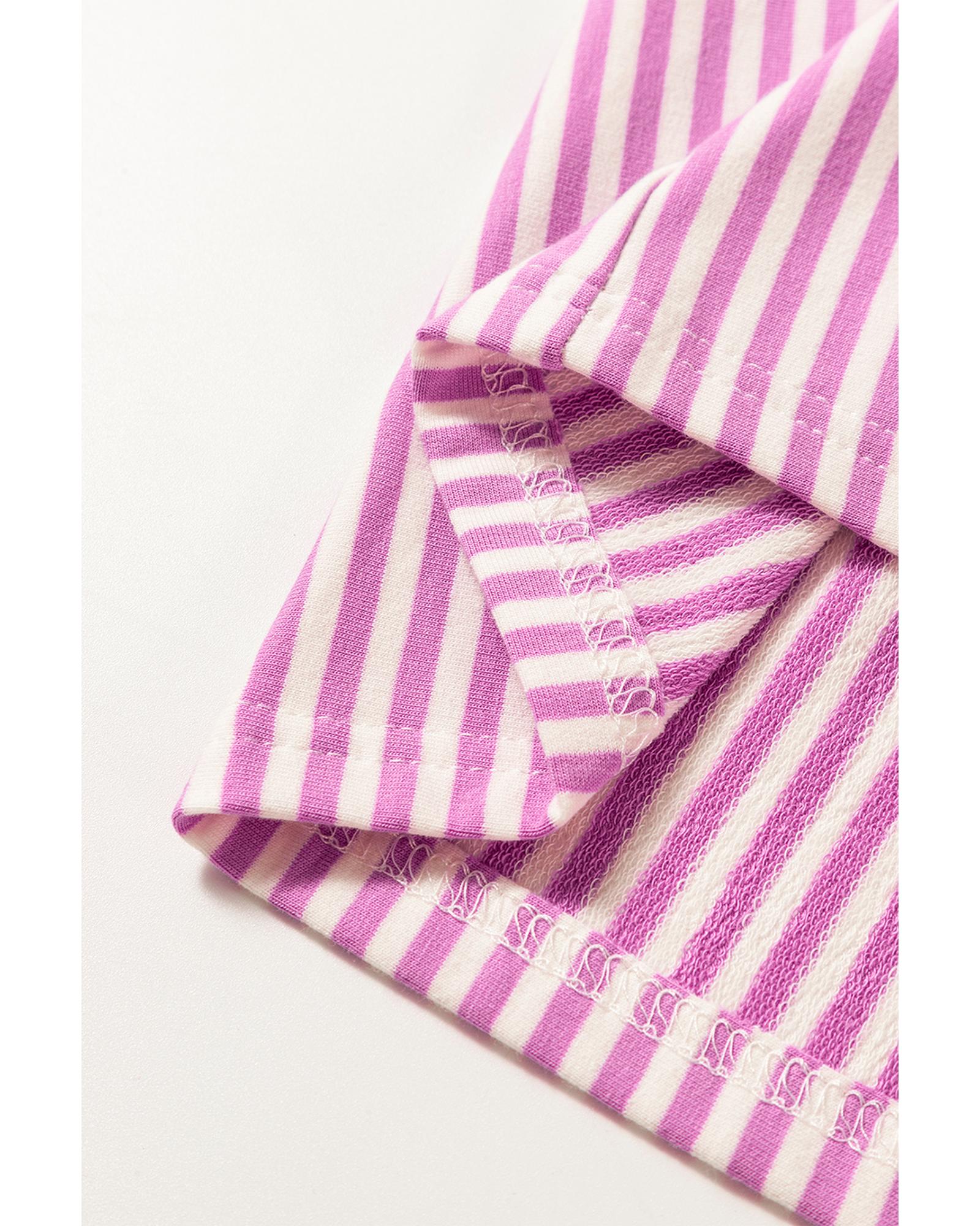 Phalaenopsis Striped Patchwork Three Quarters Sleeve Loose Mini Dress - XL