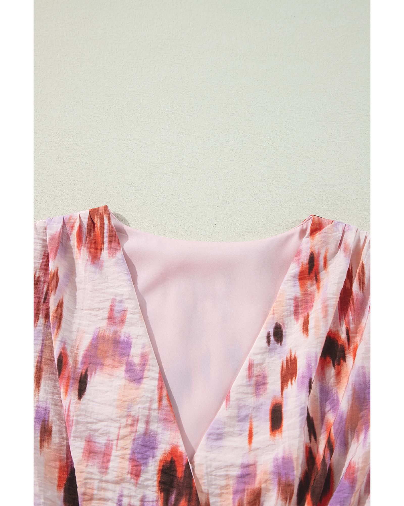 Pink Abstract Printed Flutter Sleeve Daring Cutout Long Dress - M