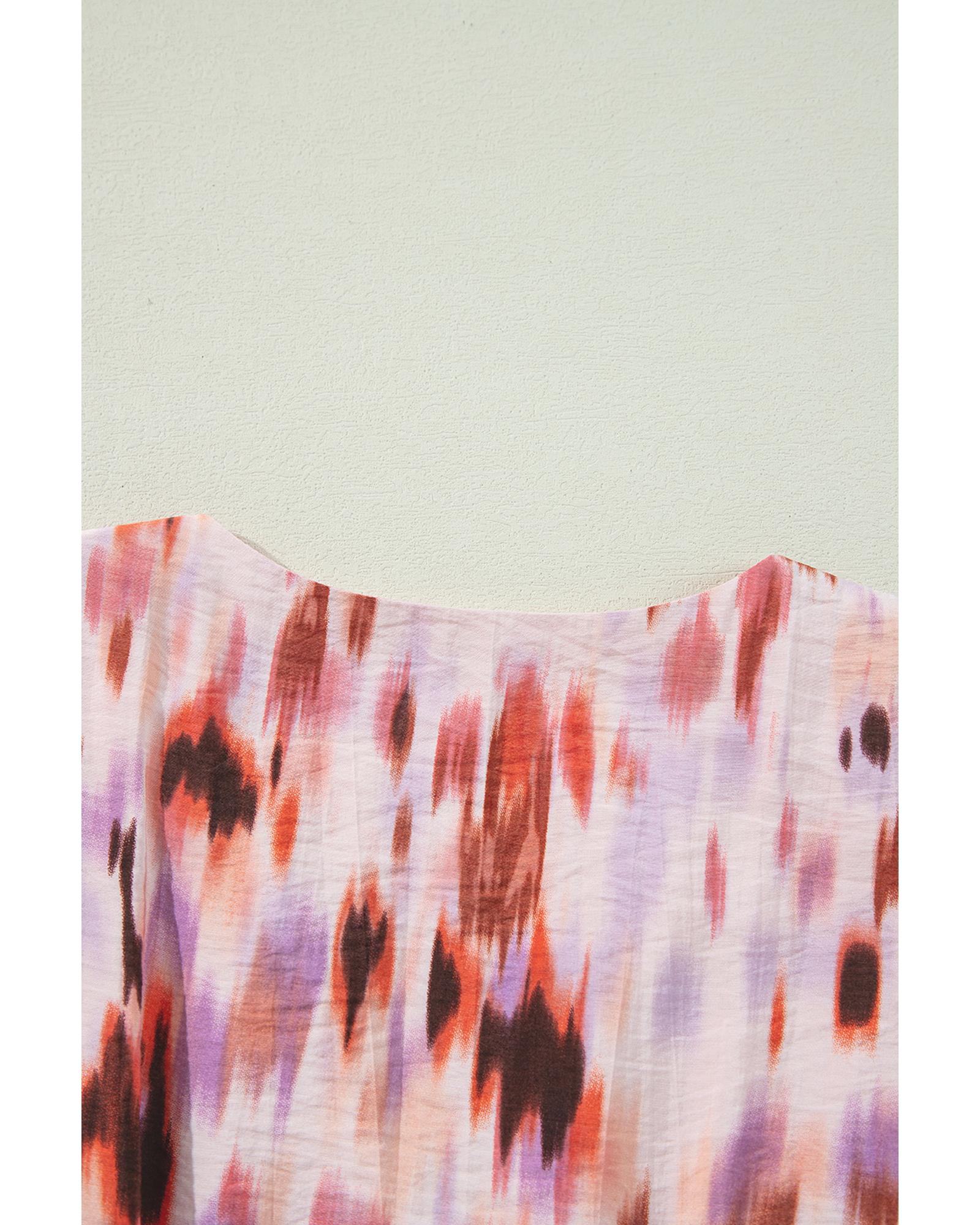 Pink Abstract Printed Flutter Sleeve Daring Cutout Long Dress - M