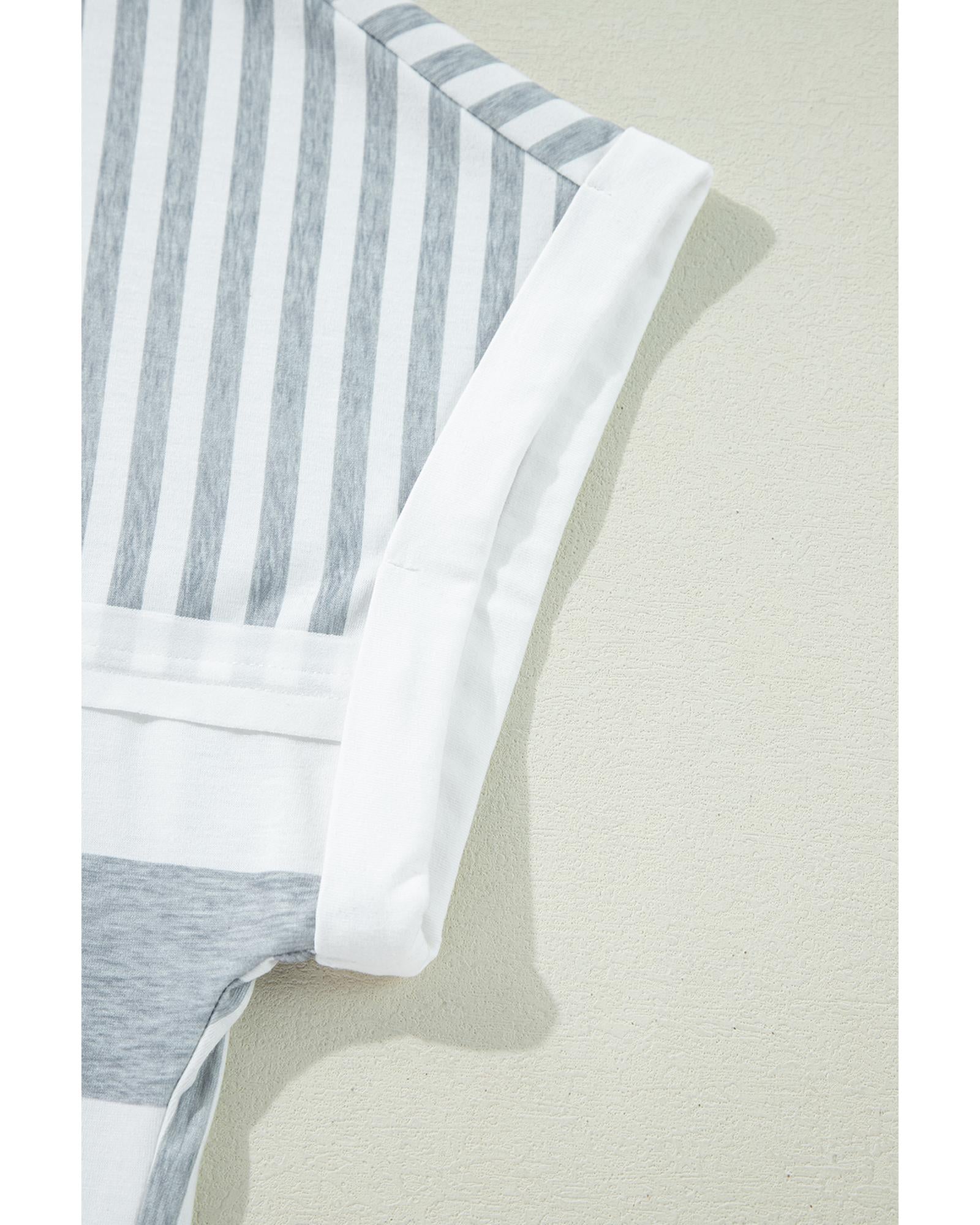 Azura Exchange Gray Stripe Mixed Printed Short Sleeve Shift Mini T Shirt Dress - M