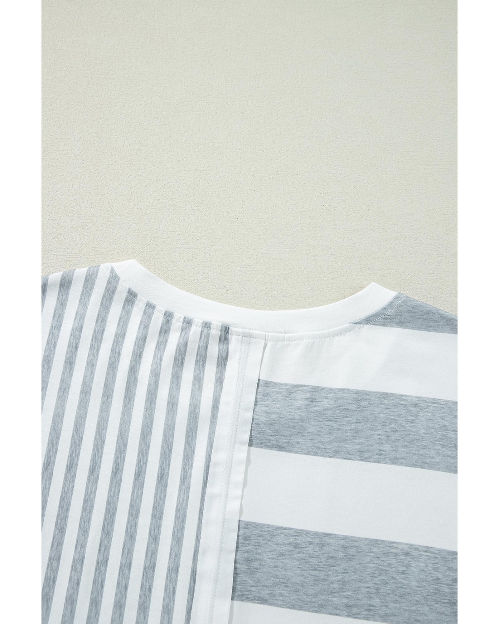 Azura Exchange Gray Stripe Mixed Printed Short Sleeve Shift Mini T Shirt Dress - M
