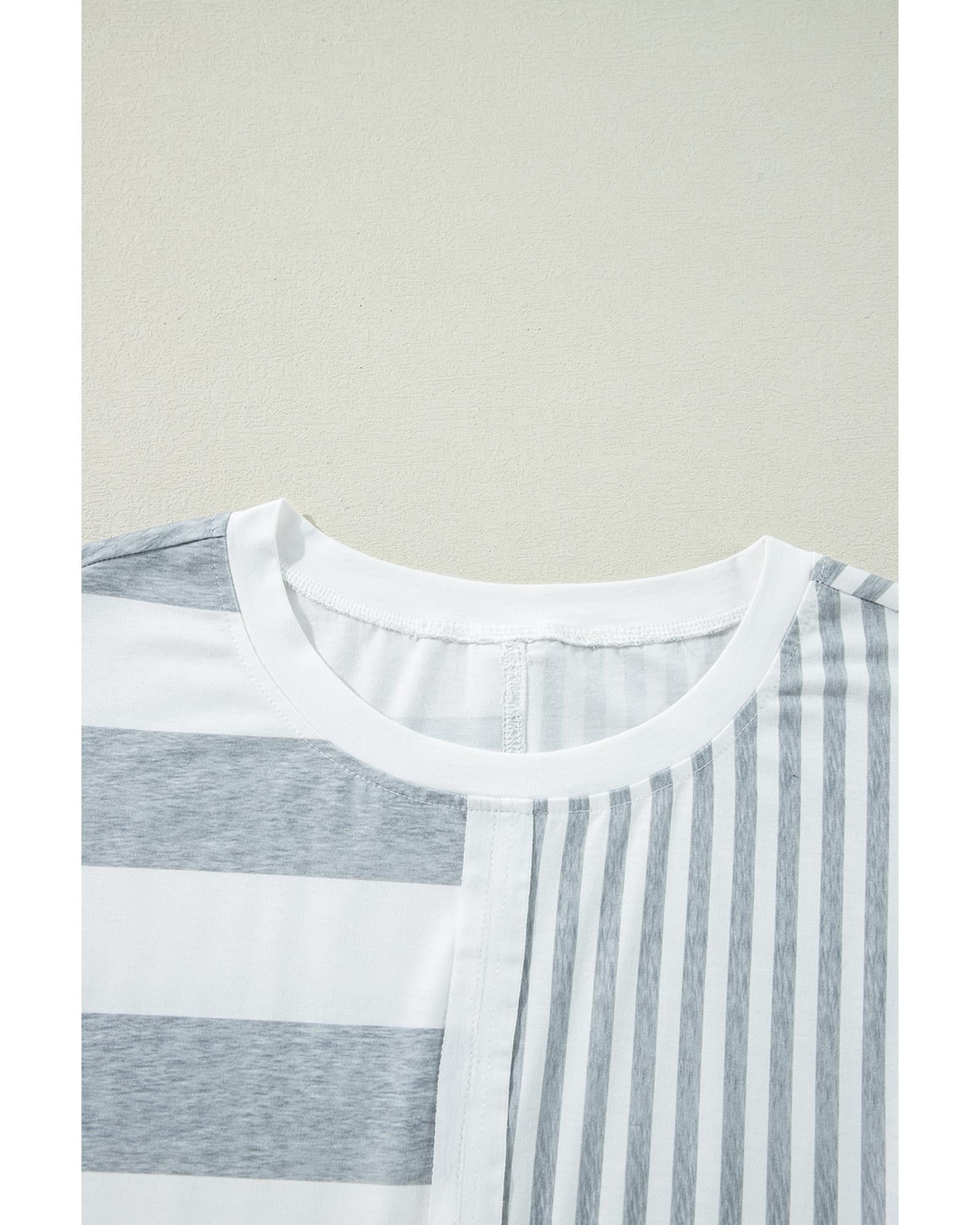 Azura Exchange Gray Stripe Mixed Printed Short Sleeve Shift Mini T Shirt Dress - M