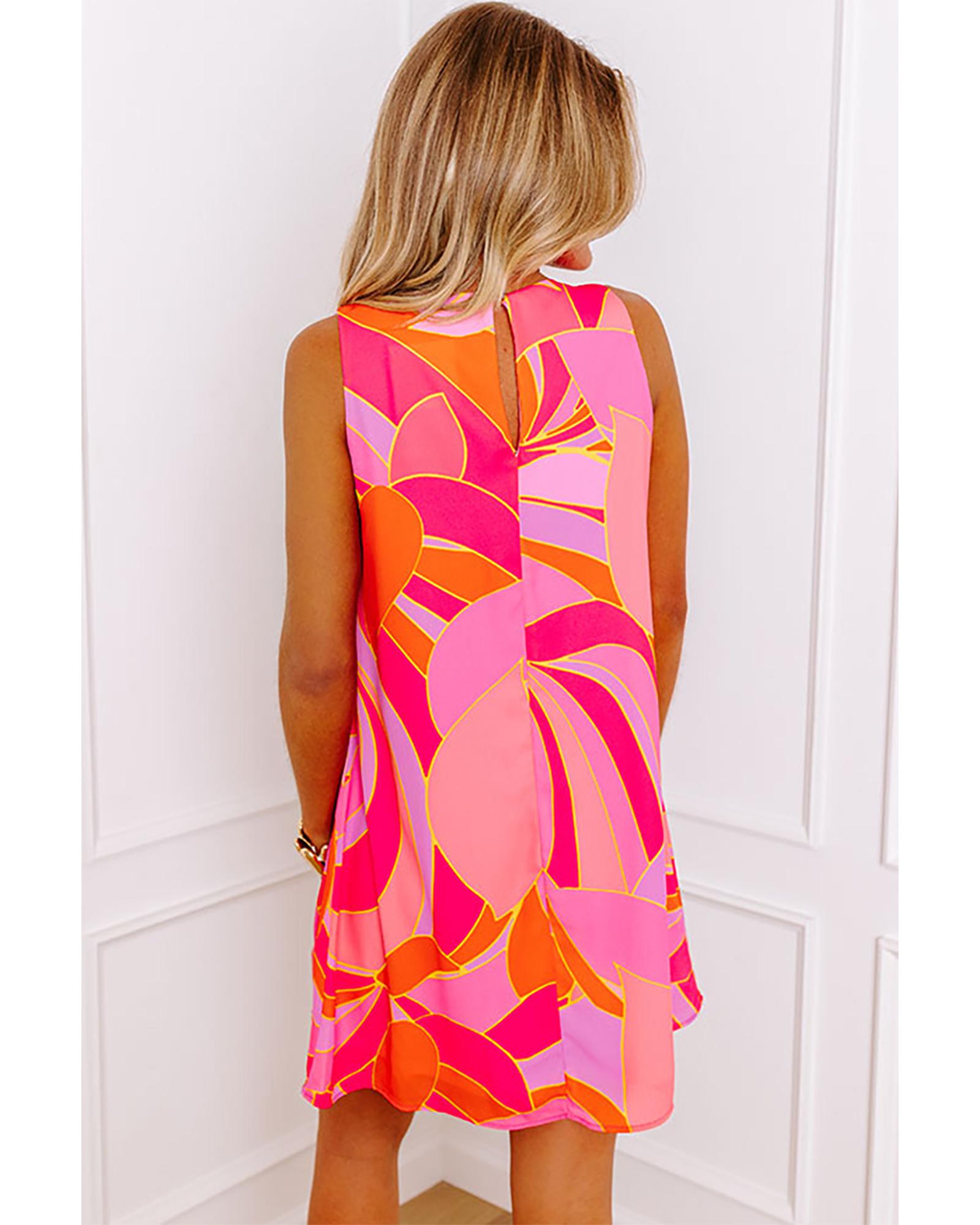 Rose Abstract Floral Print Sleeveless Shift Mini Dress - S