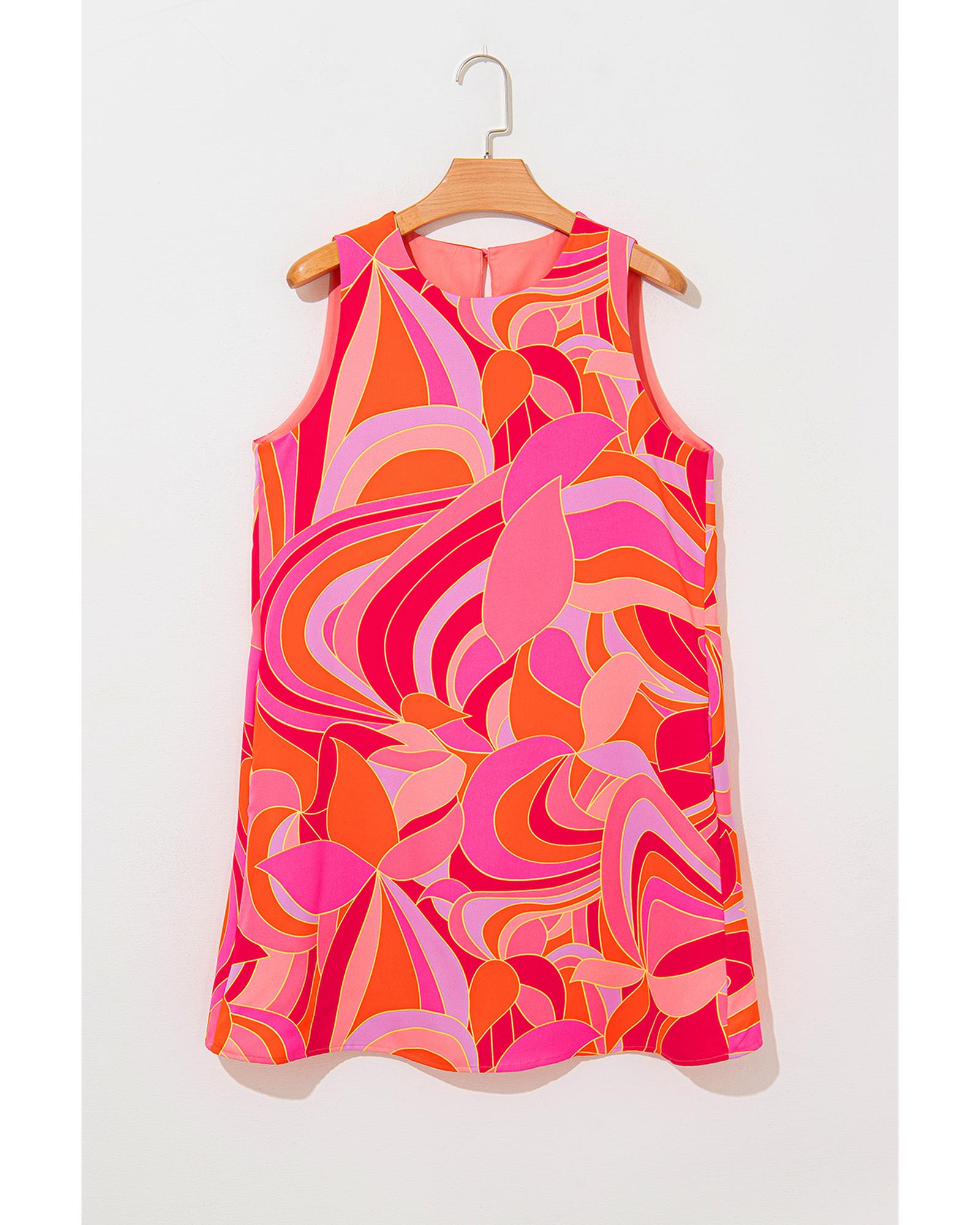 Rose Abstract Floral Print Sleeveless Shift Mini Dress - S