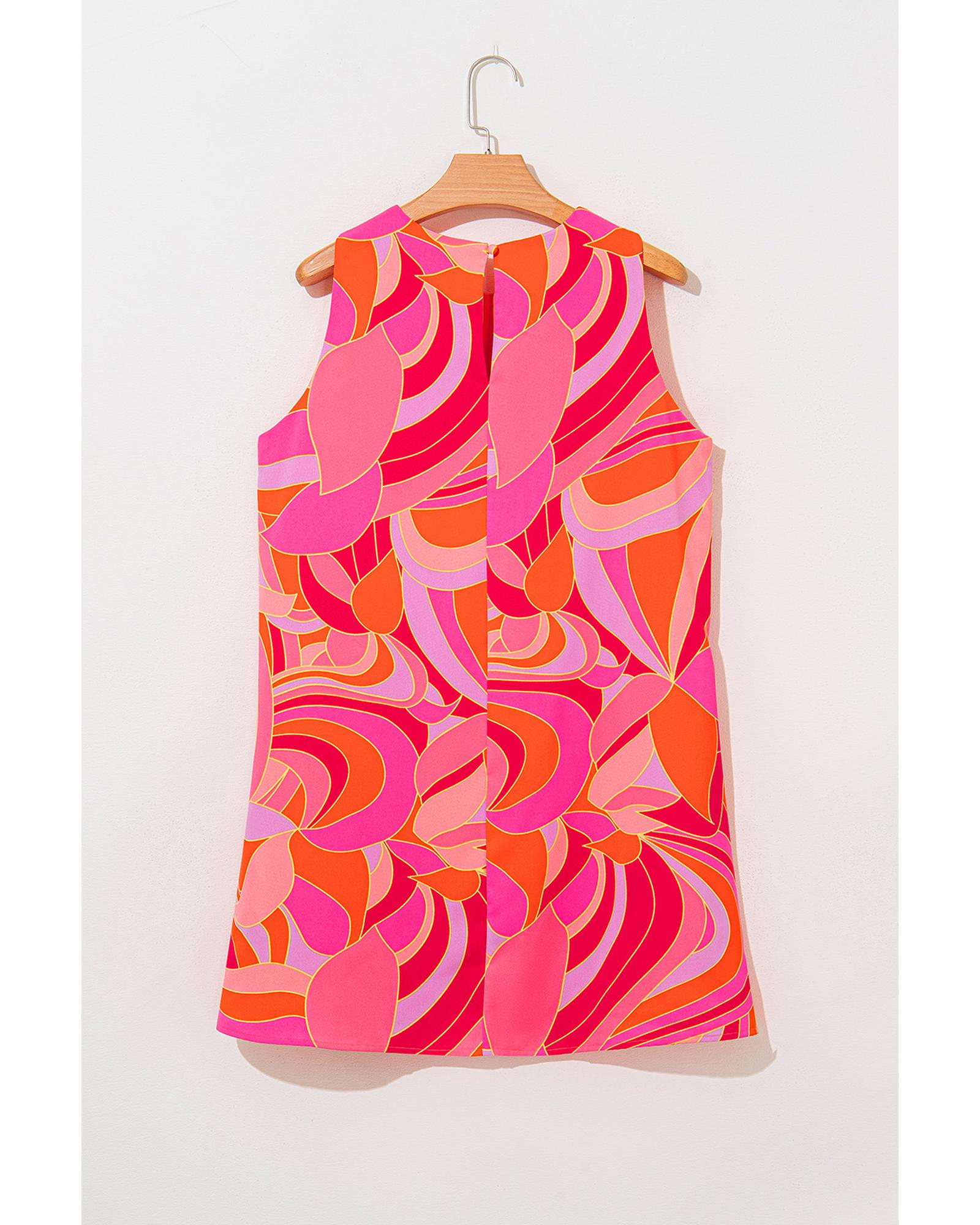Rose Abstract Floral Print Sleeveless Shift Mini Dress - XL