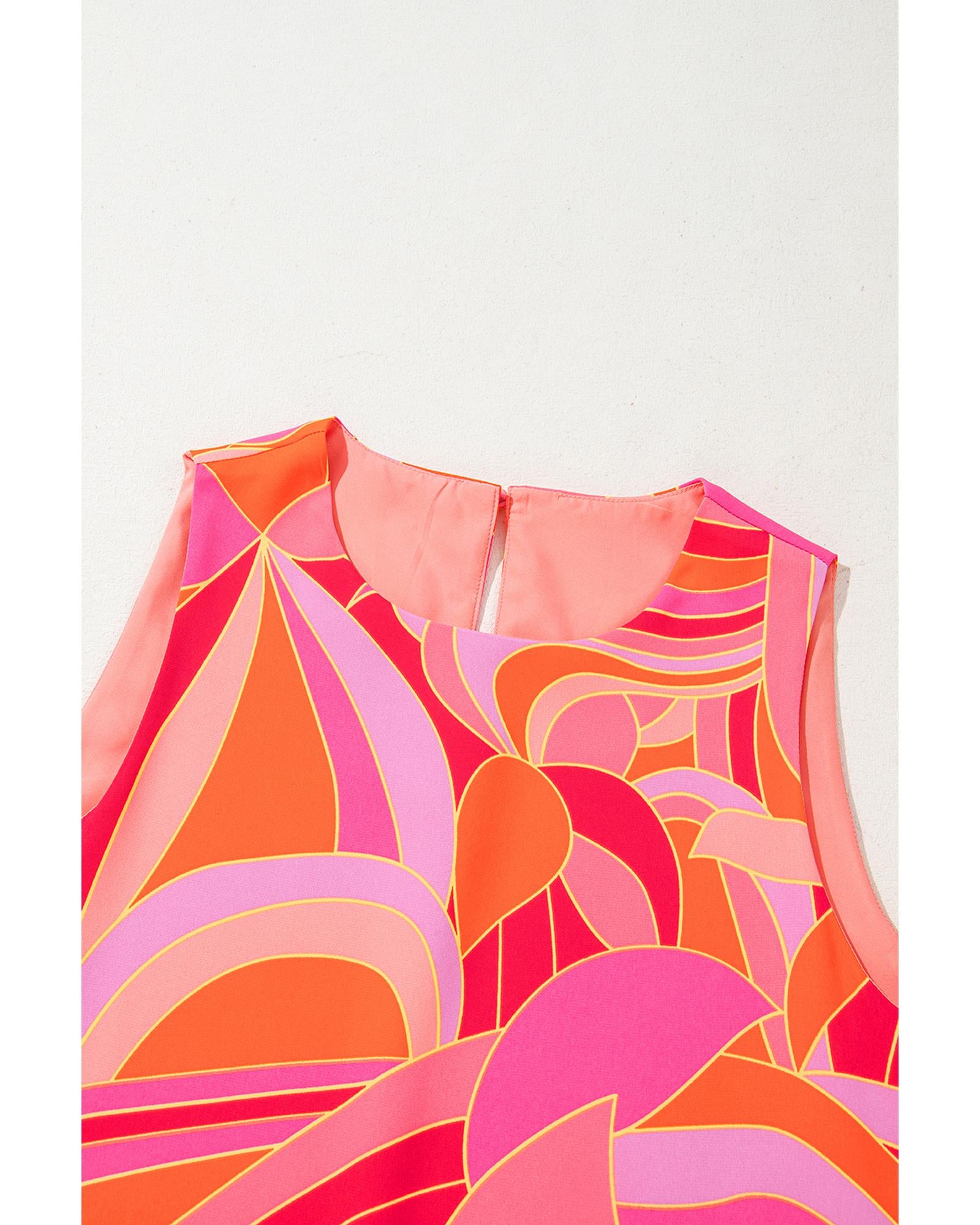 Rose Abstract Floral Print Sleeveless Shift Mini Dress - XL