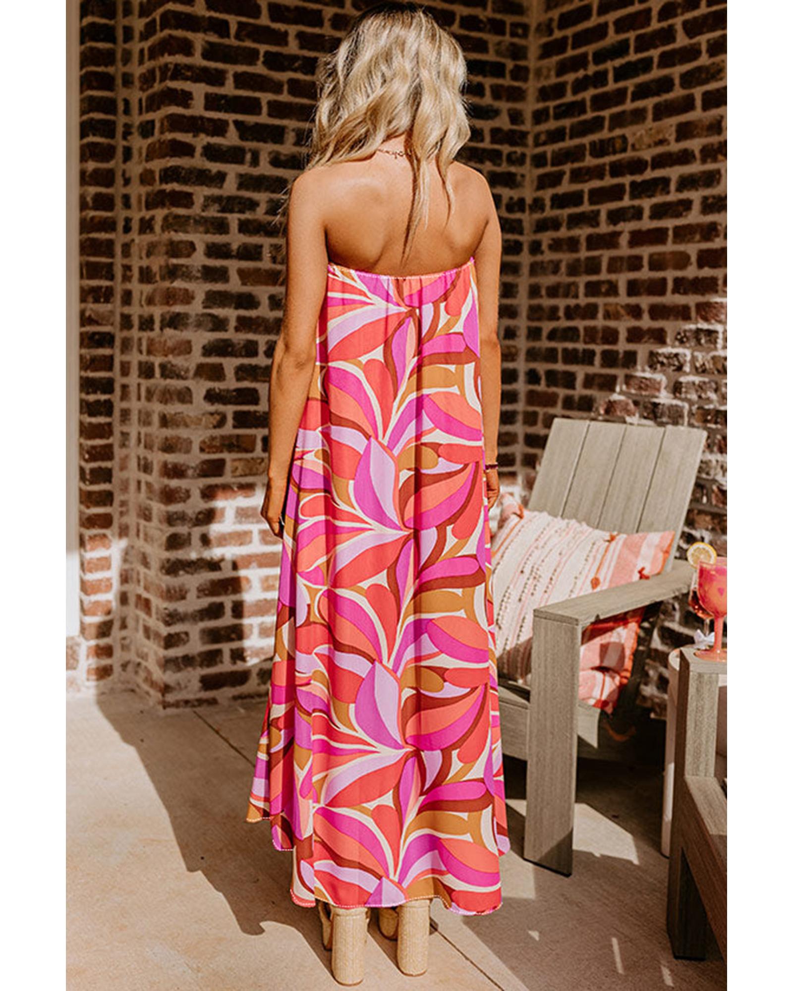 Rose Floral High Low Bandeau Vacay Dress - S