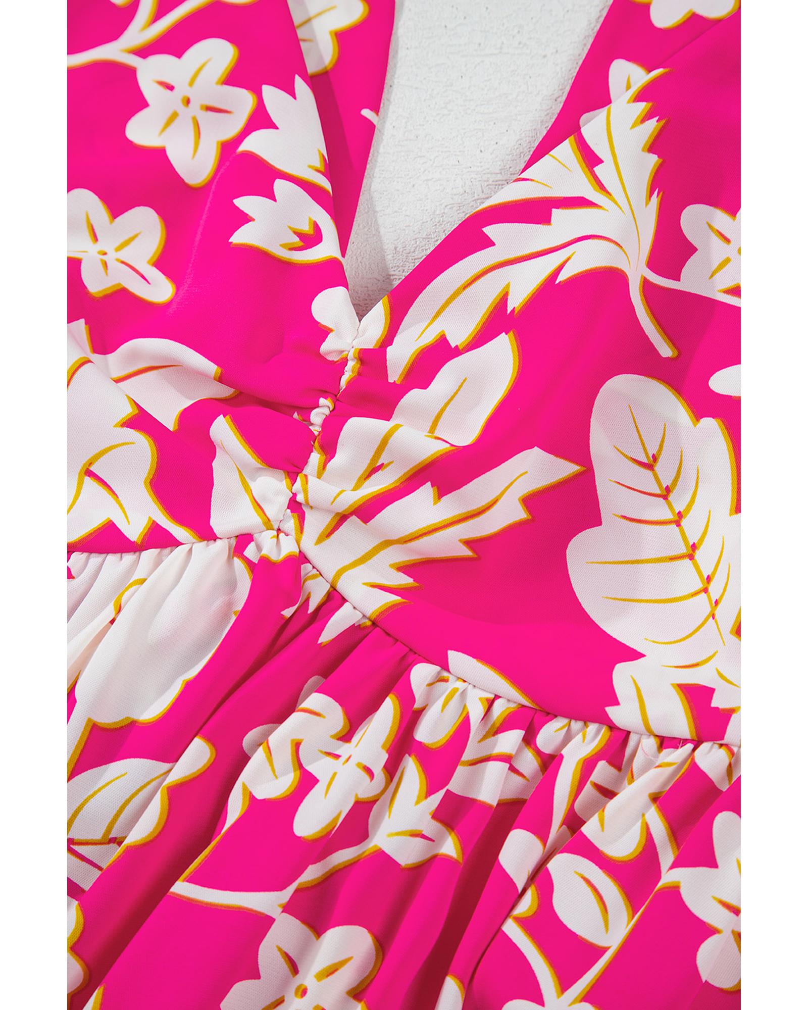 Rose Floral V Neck Crisscross Backless Maxi Dress - M