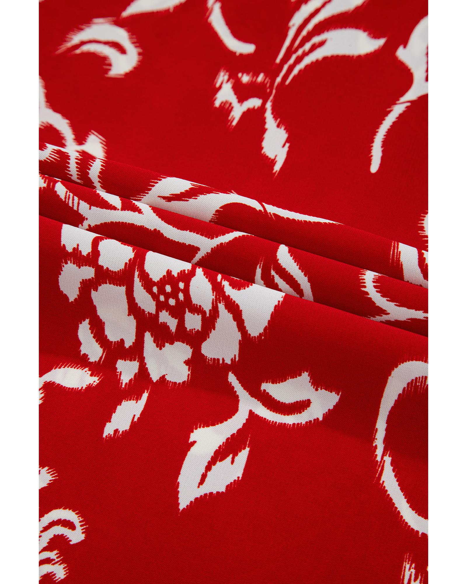 Red Floral Printed Spaghetti Strap Empire Waist Maxi Dress - L
