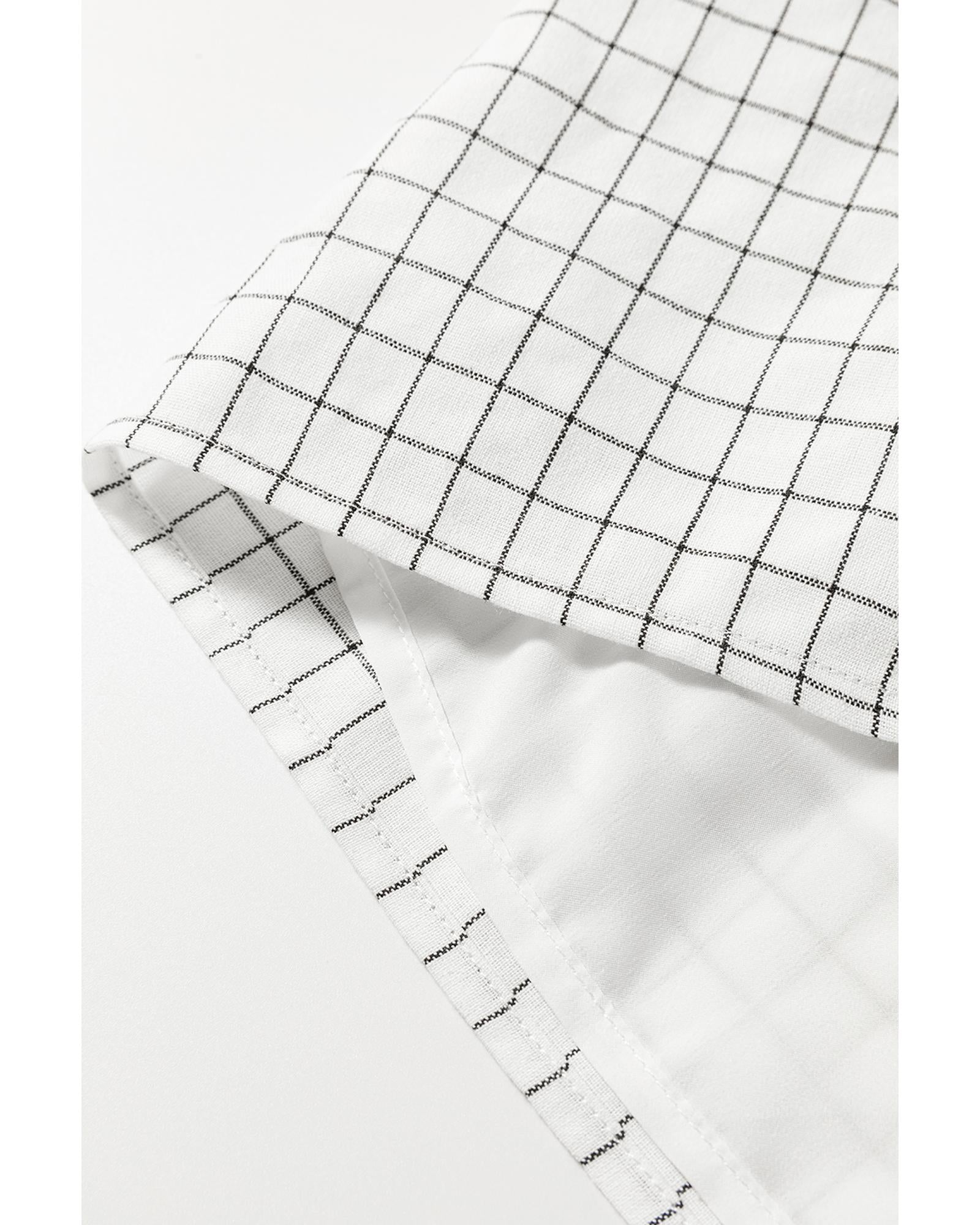 White Stripe Checkered Frilled V Neck Bracelet Sleeve Babydoll Dress - XL