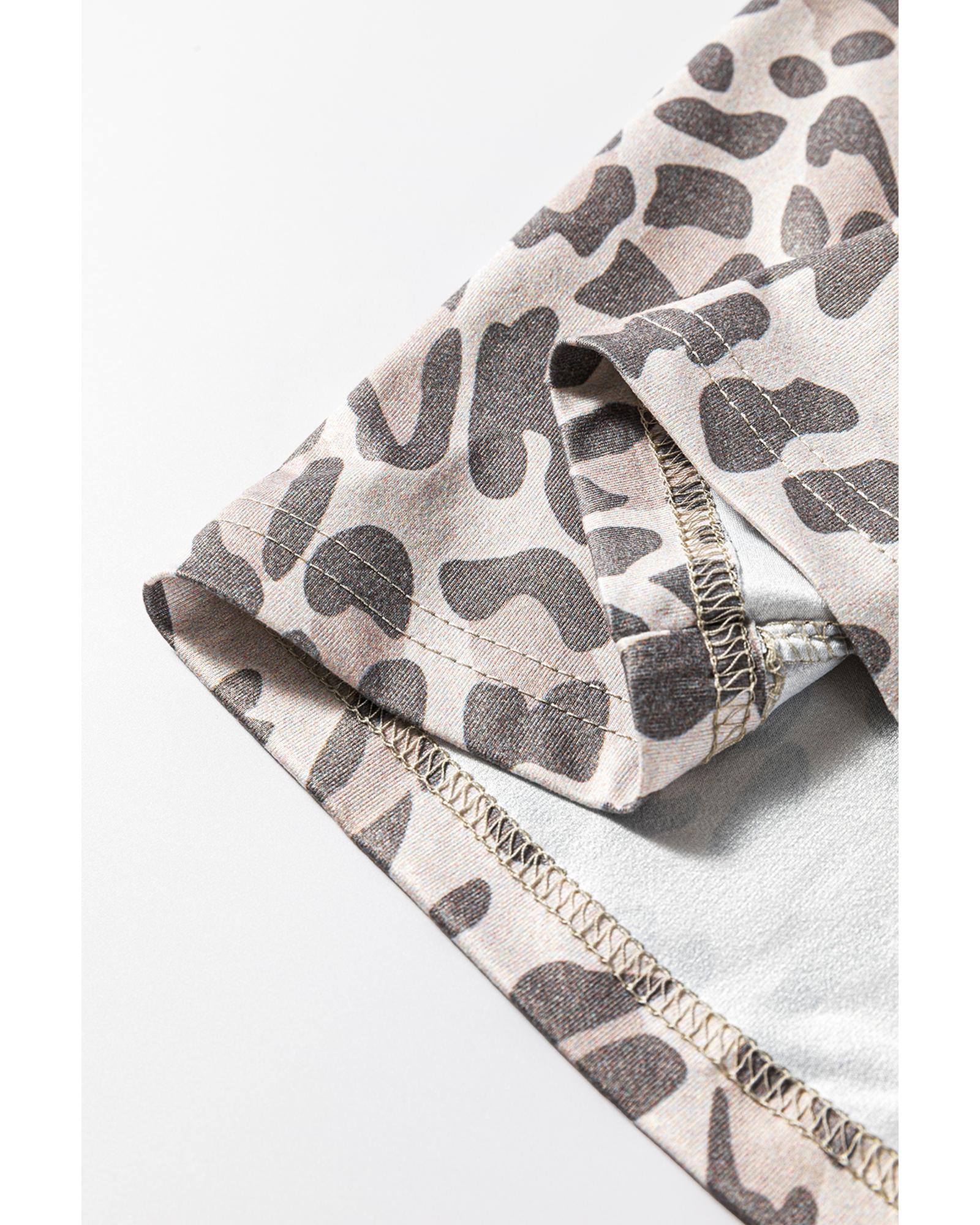 Gray Leopard Print V Neck Loose Fit Mini Dress - M