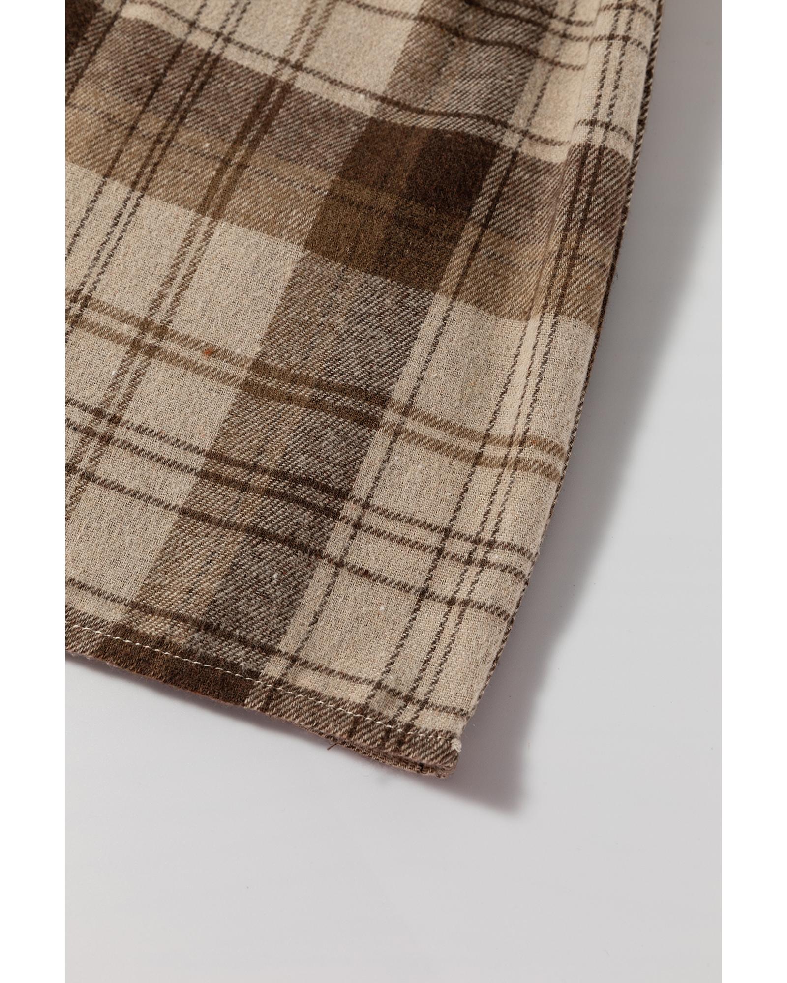Beige Plaid Patchwork High Waist Sweatshirt Mini Dress - M