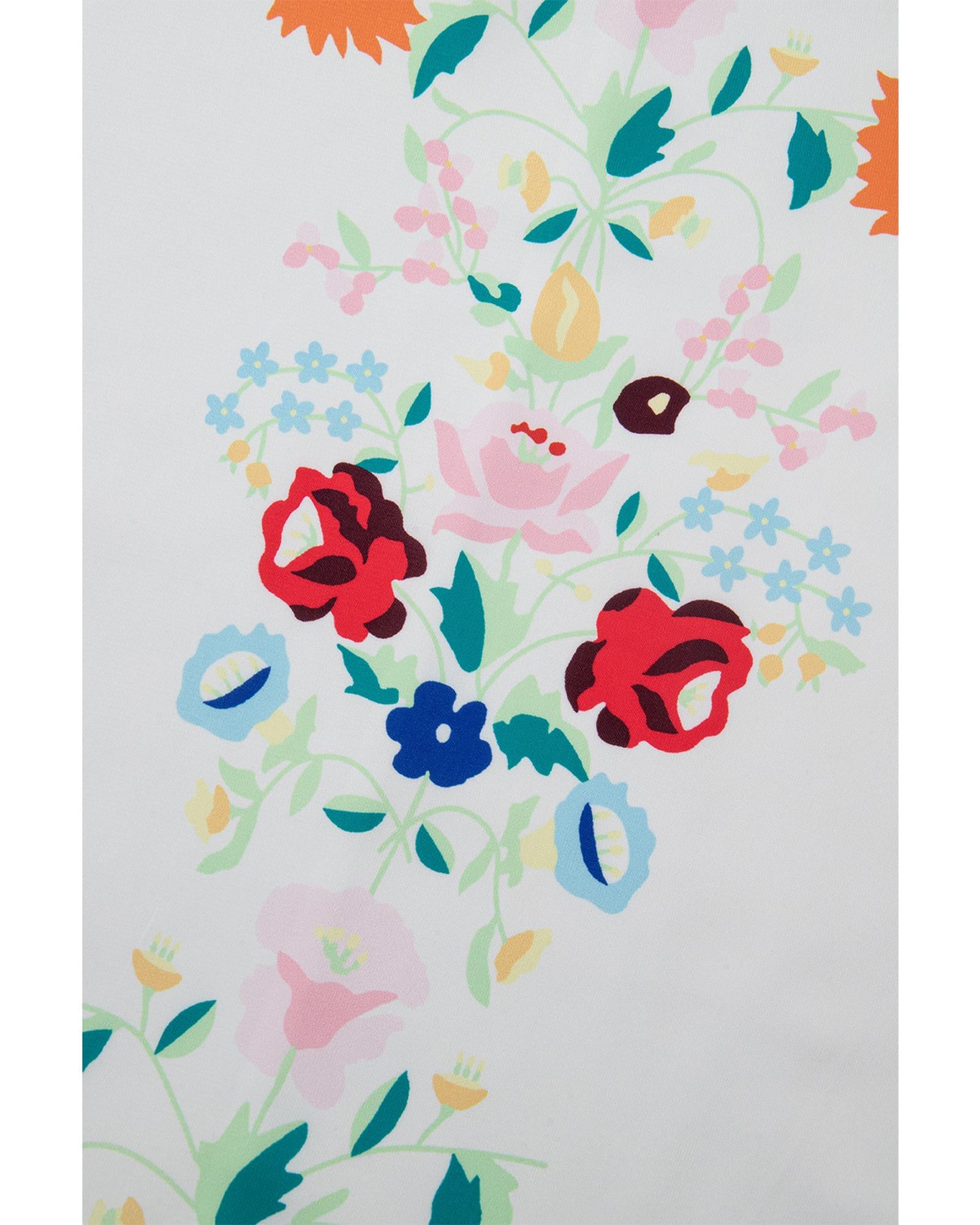 White Floral Print Boho Tassel Tie Split Neck Tucking Detail Puff Sleeve Mini Dress - M