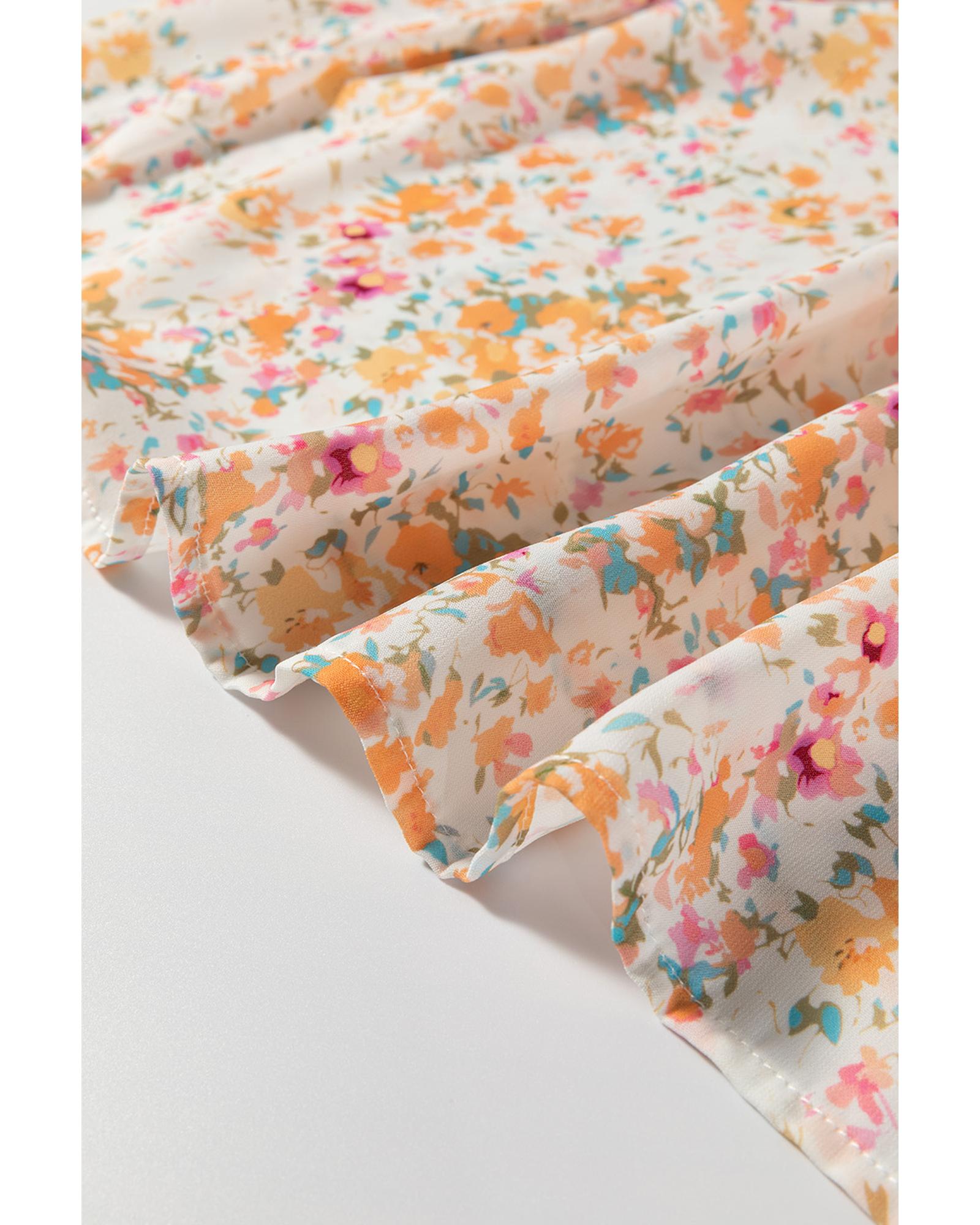 Yellow Boho Floral V Neck Ruffled Empire Waist Long Sleeve Mini Dress - L