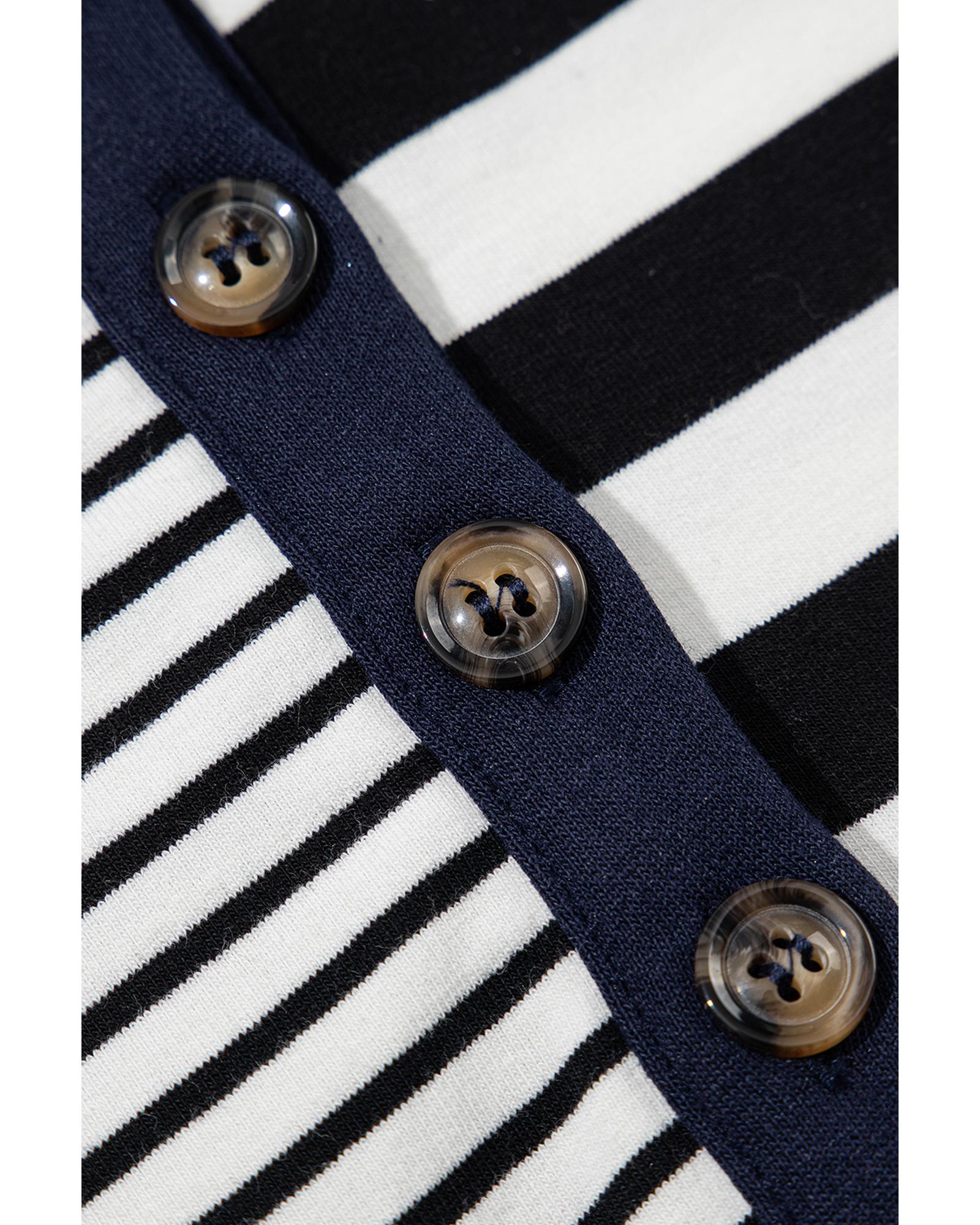 Black Stripe Half Placket Polo T Shirt Dress - L