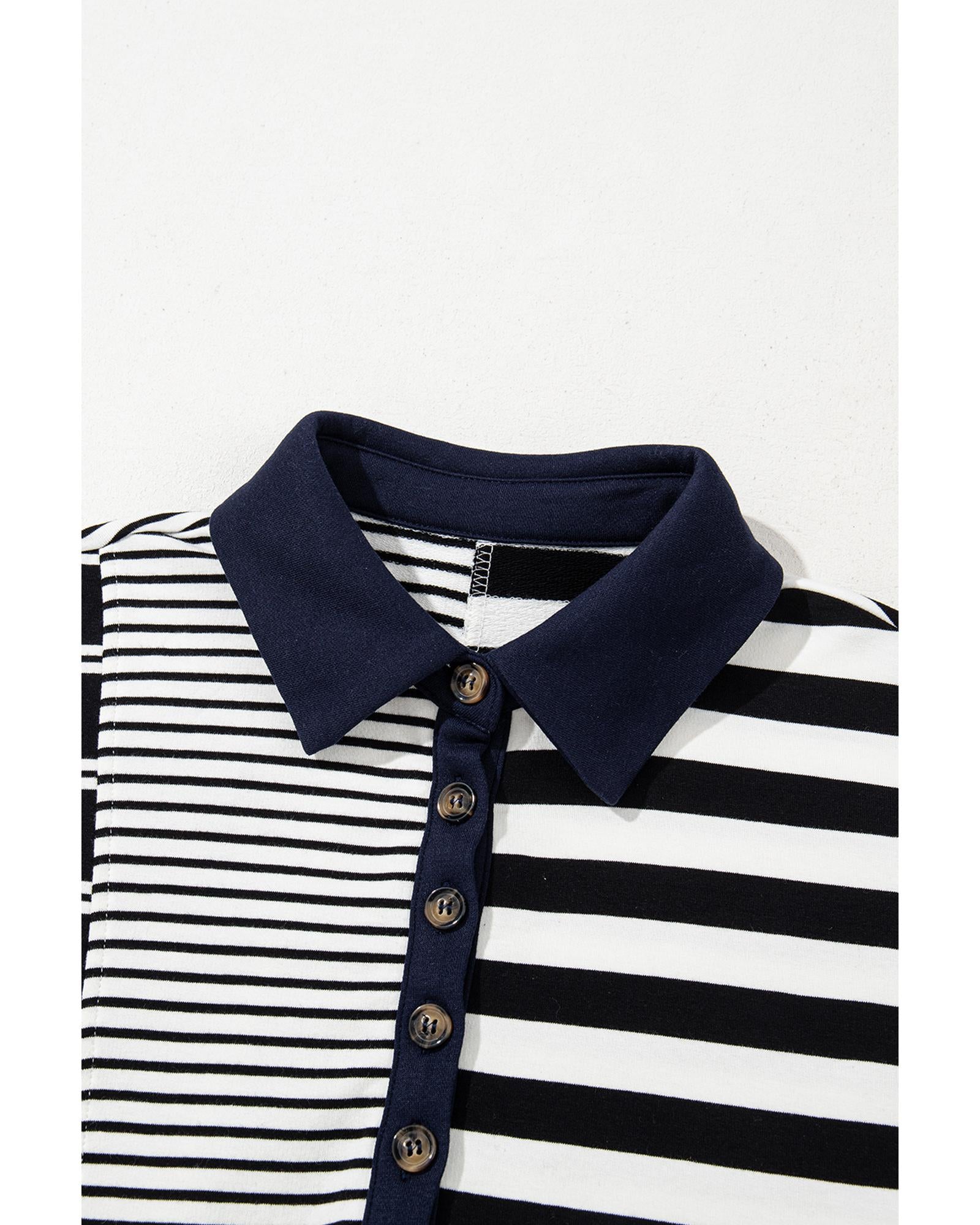 Black Stripe Half Placket Polo T Shirt Dress - S