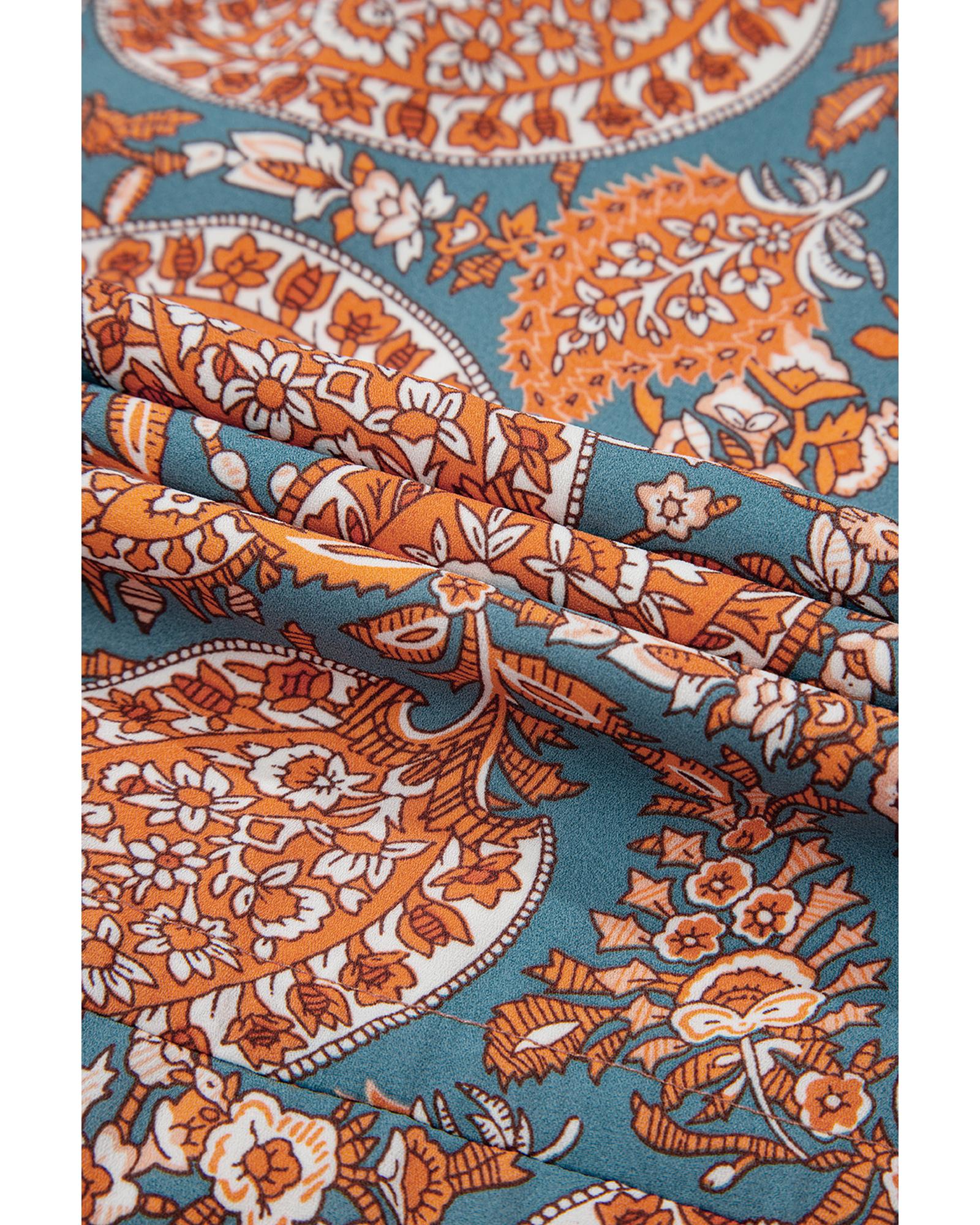 Orange Paisley Print Loose Fit Drawstring High Waist Mini Dress - XL