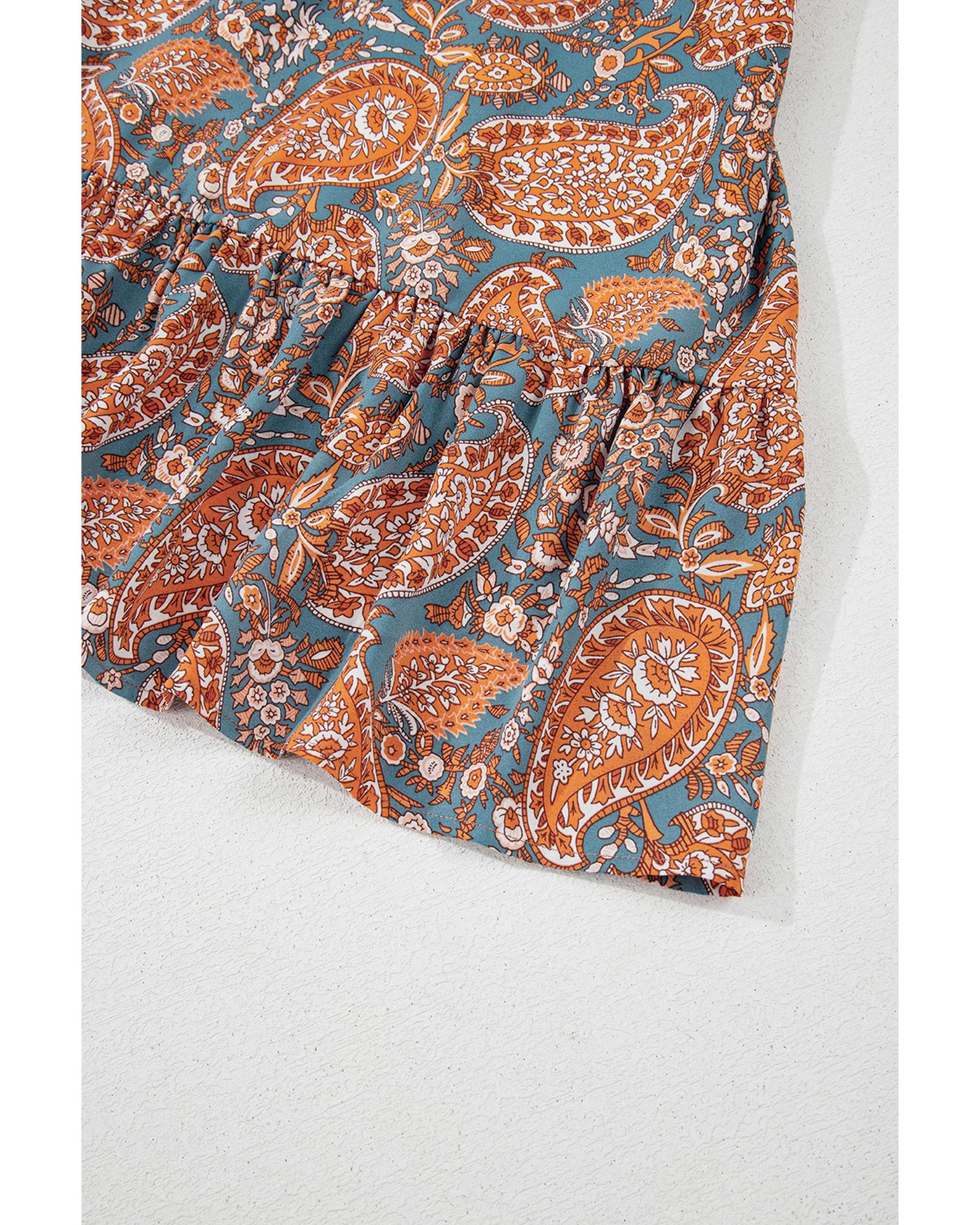 Orange Paisley Print Loose Fit Drawstring High Waist Mini Dress - XL