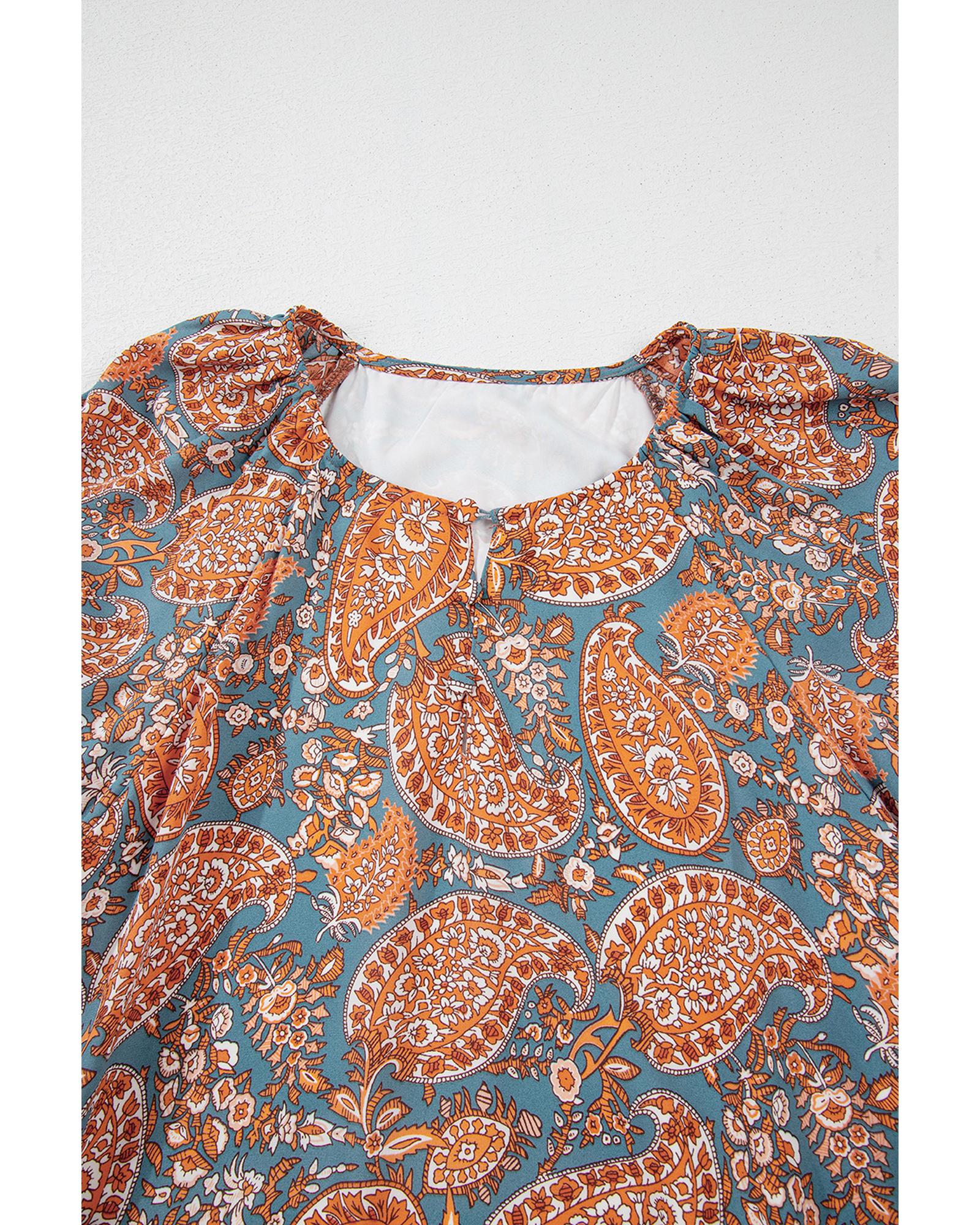 Orange Paisley Print Loose Fit Drawstring High Waist Mini Dress - XL