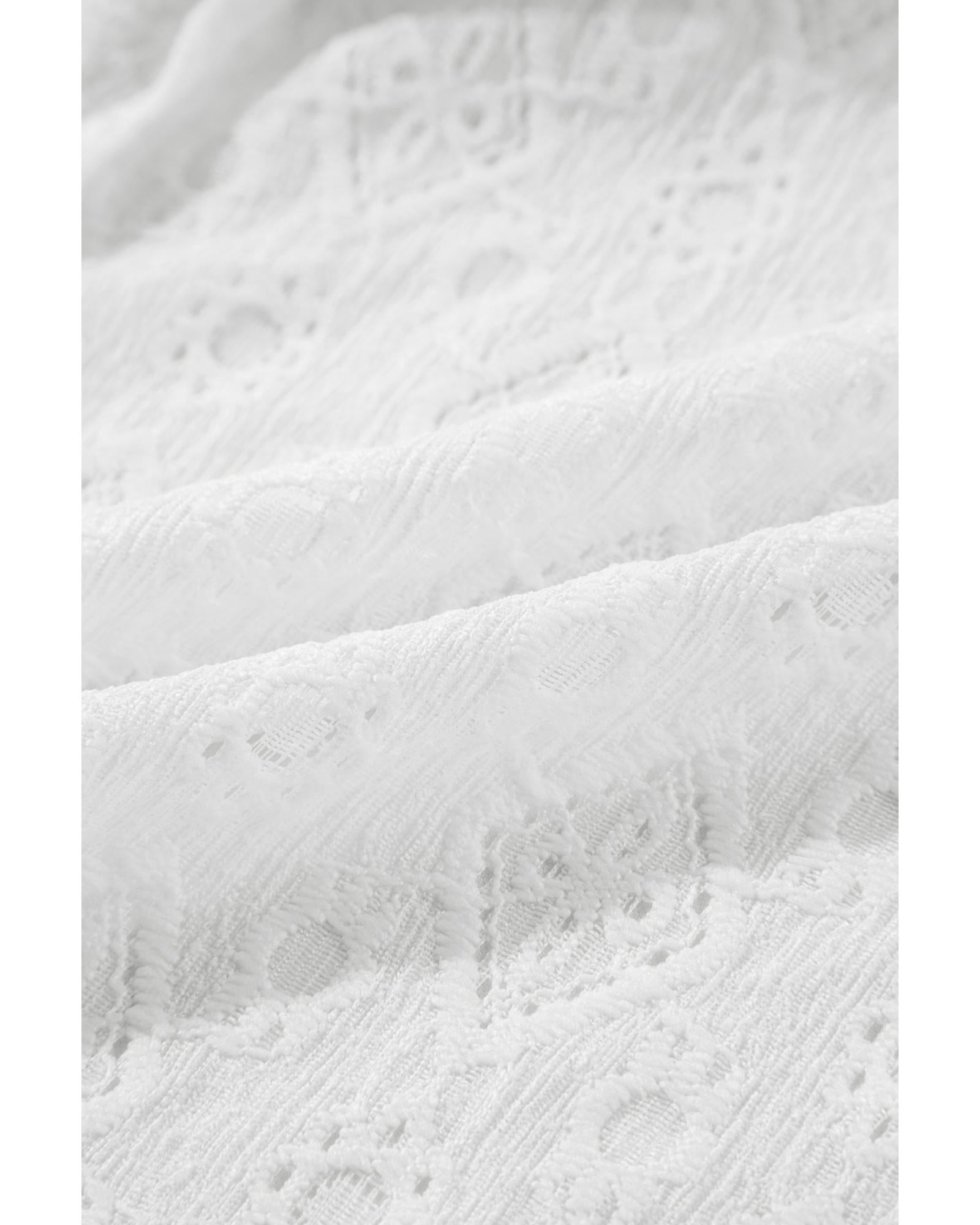 White Lace Sleeveless Knot Hollow Out Back Tied Waist Mini Dress - L