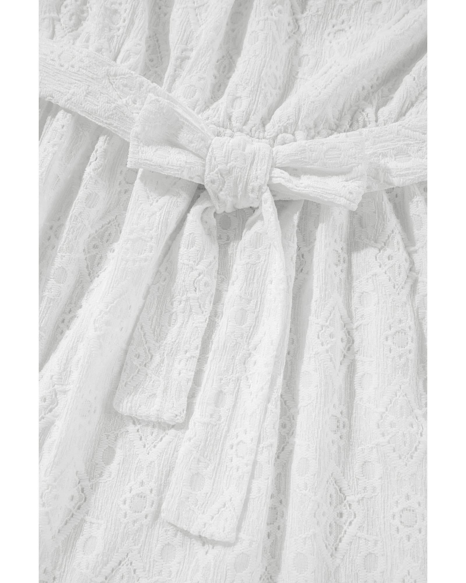 White Lace Sleeveless Knot Hollow Out Back Tied Waist Mini Dress - XL