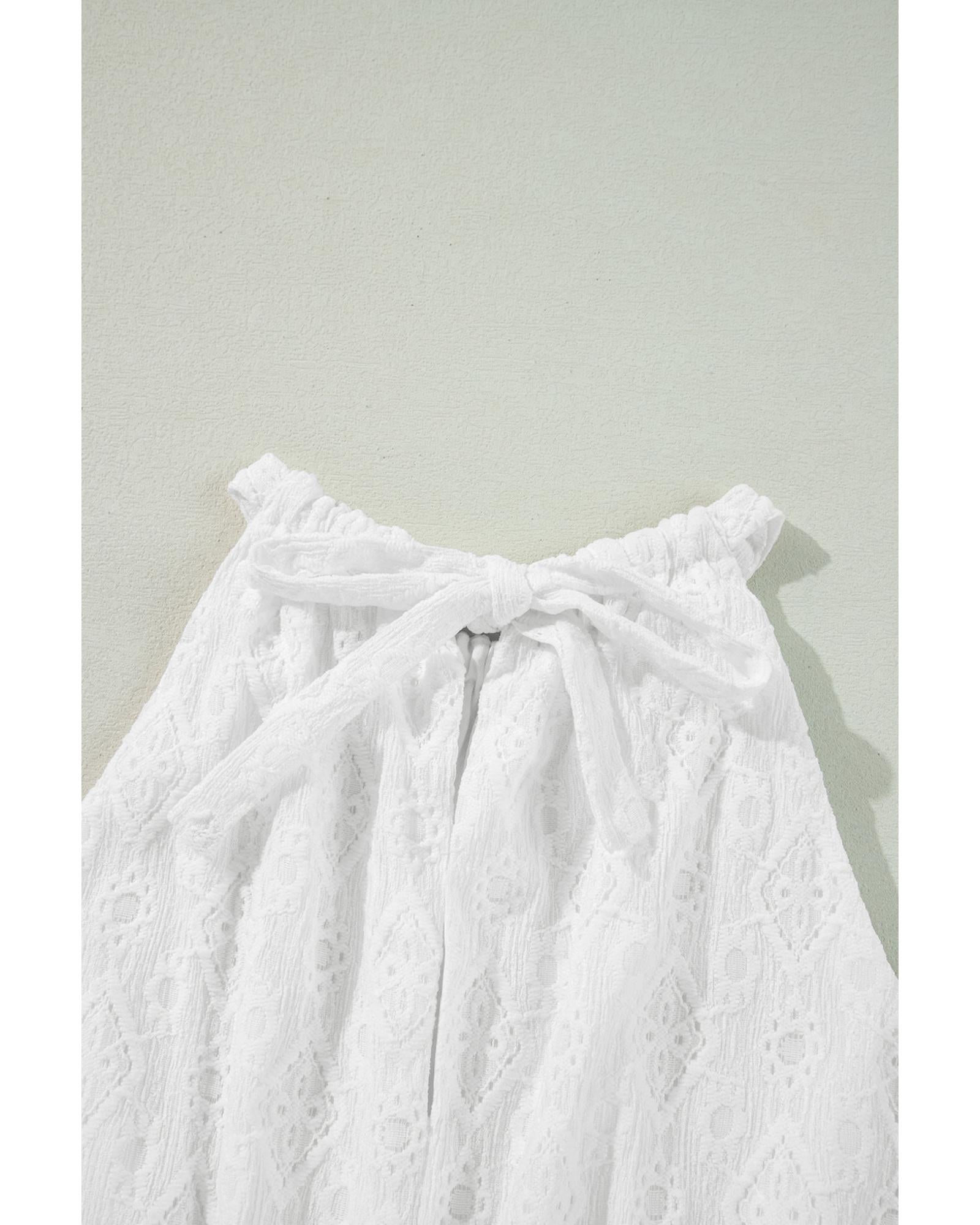 White Lace Sleeveless Knot Hollow Out Back Tied Waist Mini Dress - XL