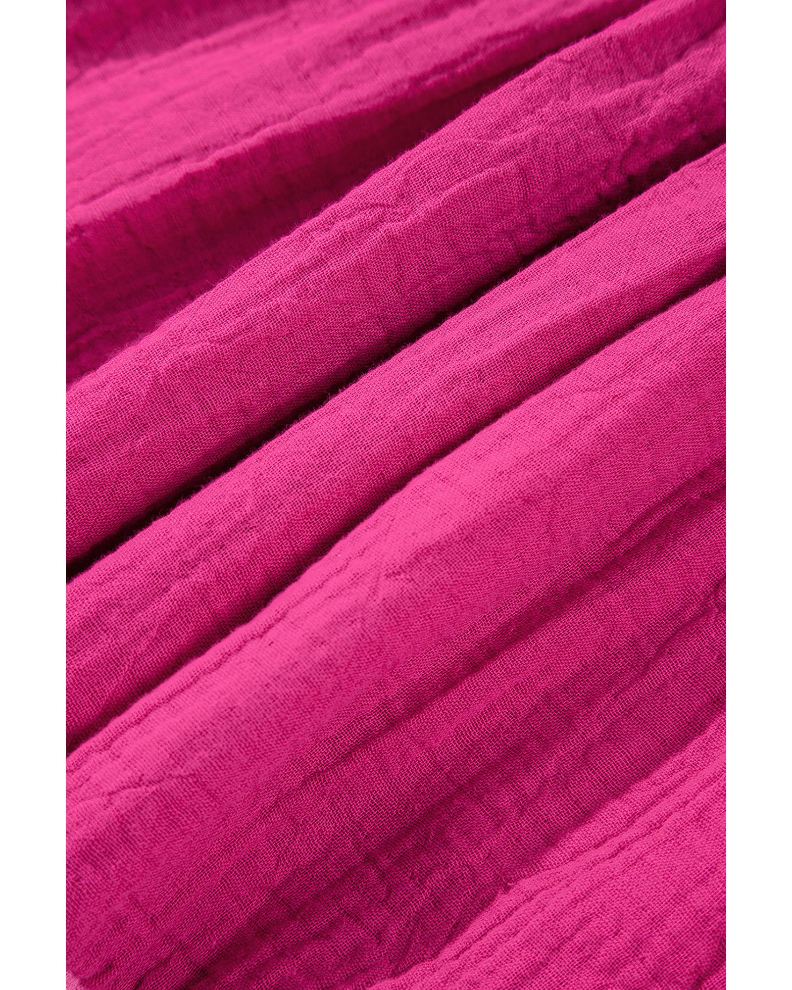 Pink Crinkled Colorblock Patchwork Flutter Tiered Mini Dress - L