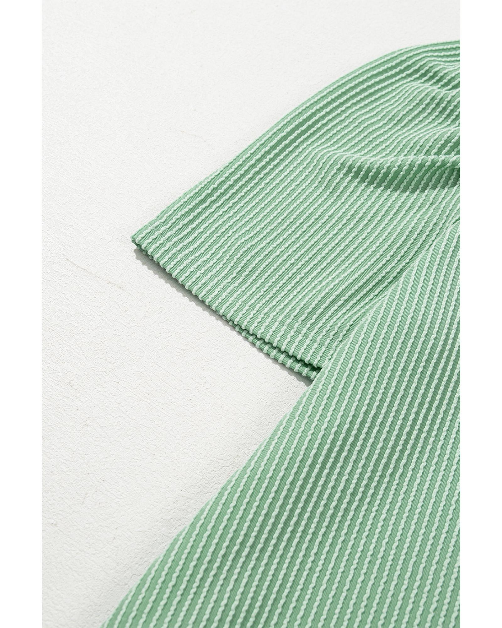 Mint Green Corded Knit Crew Neck Puff Sleeve Shift Mini Dress - L