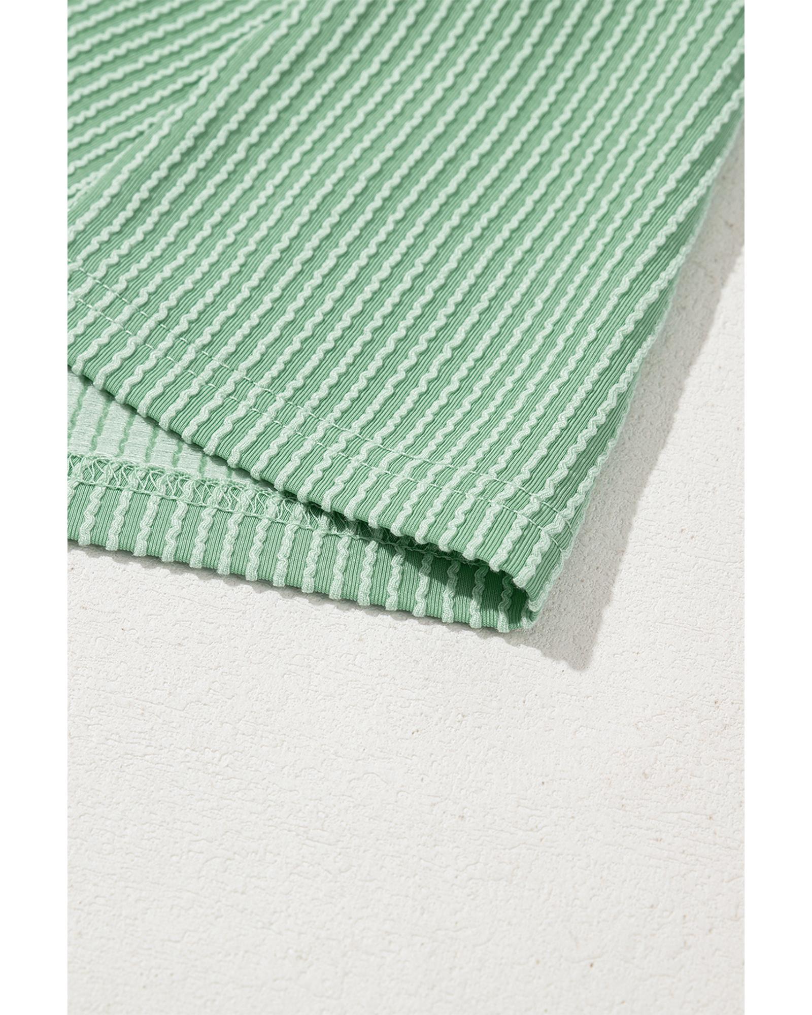 Mint Green Corded Knit Crew Neck Puff Sleeve Shift Mini Dress - S