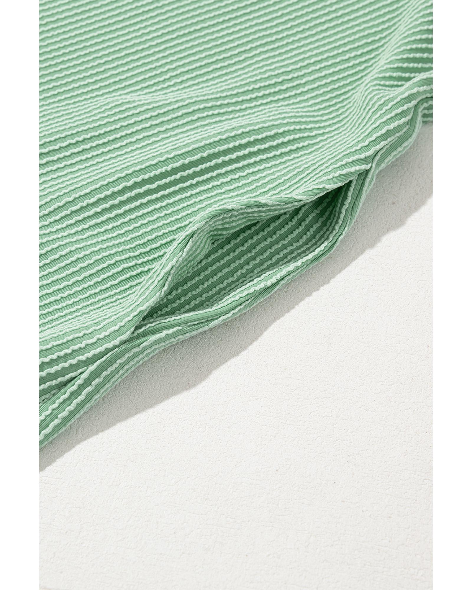 Mint Green Corded Knit Crew Neck Puff Sleeve Shift Mini Dress - S