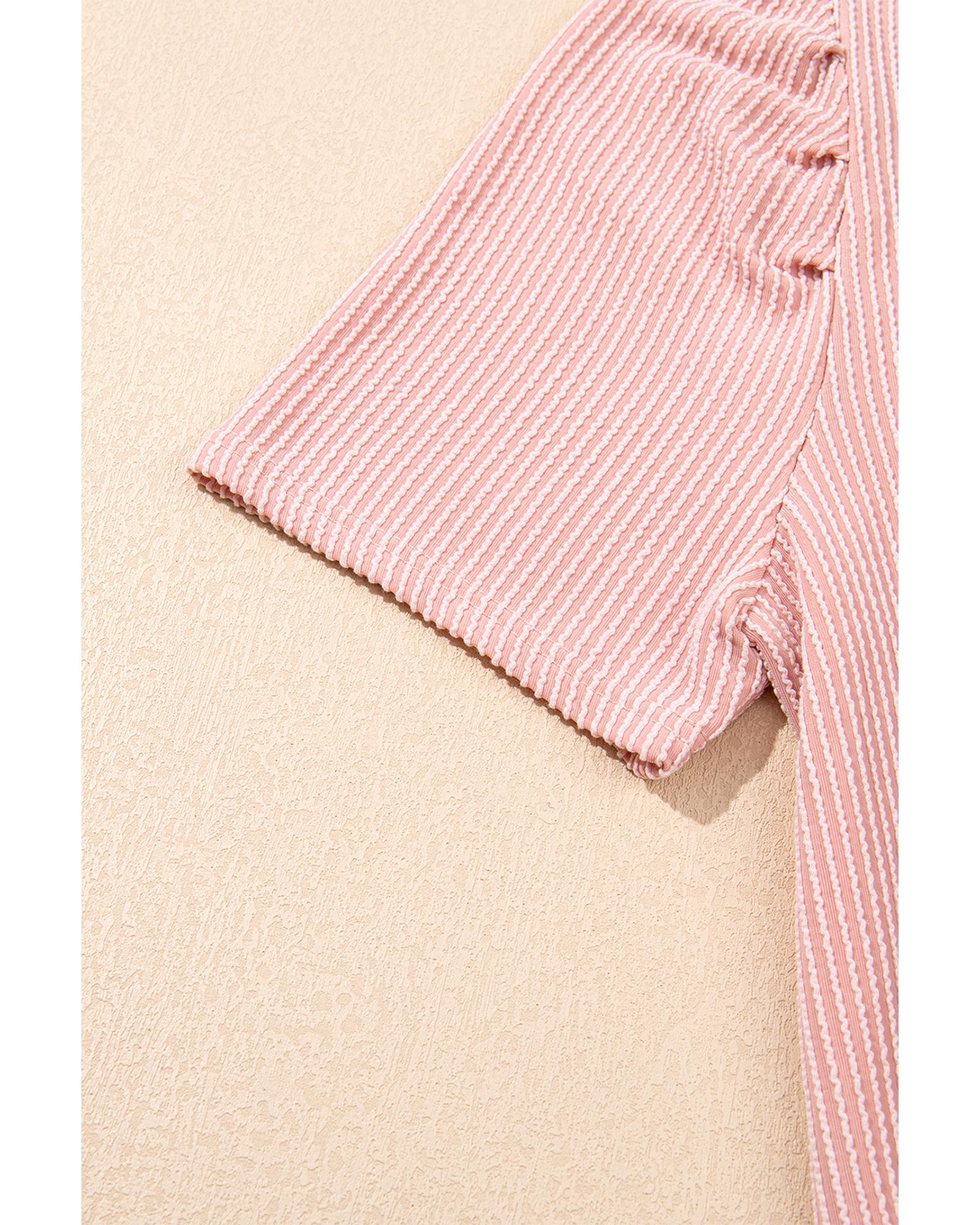 Blossom Corded Knit Crew Neck Puff Sleeve Shift Mini Dress - S