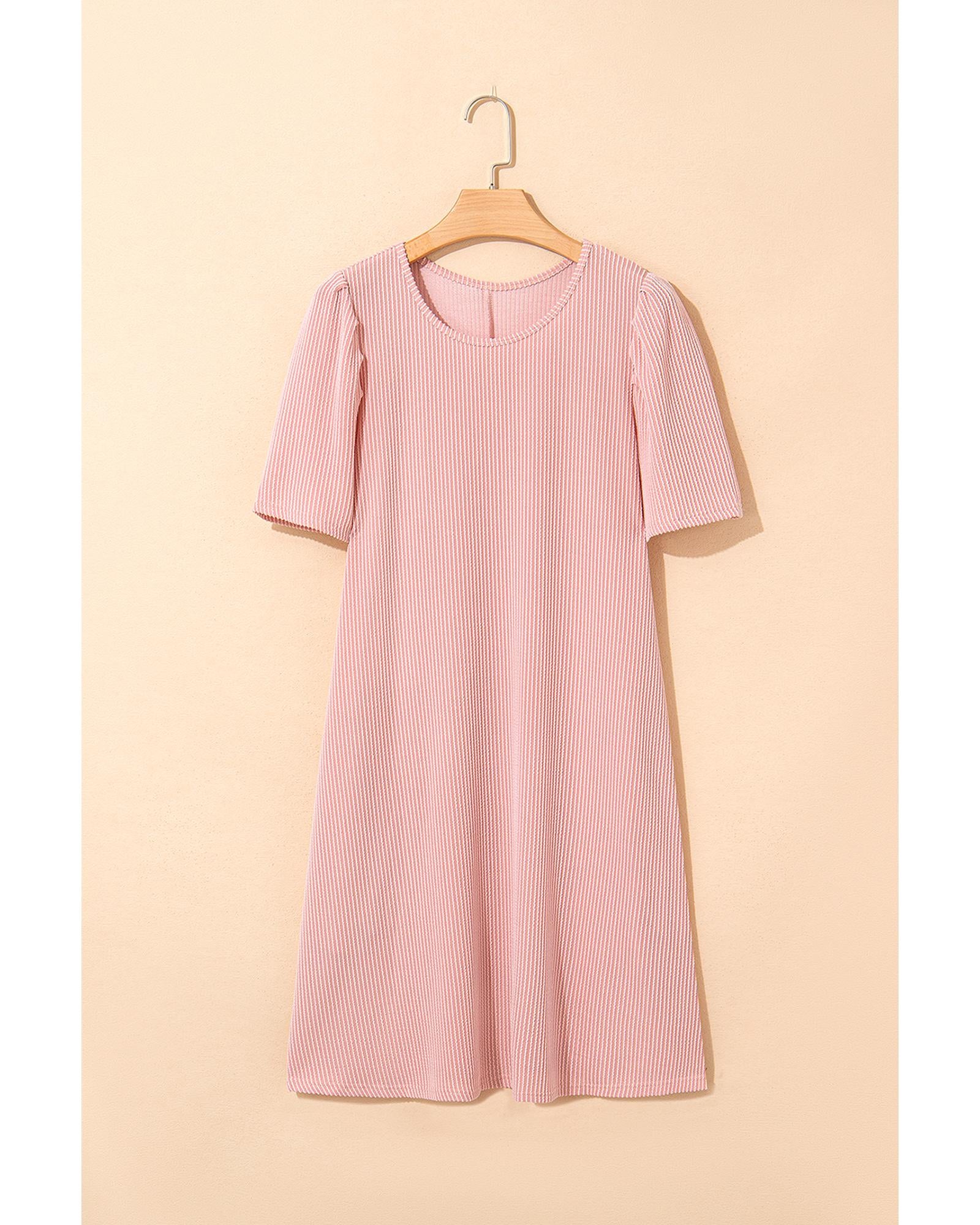 Blossom Corded Knit Crew Neck Puff Sleeve Shift Mini Dress - XL