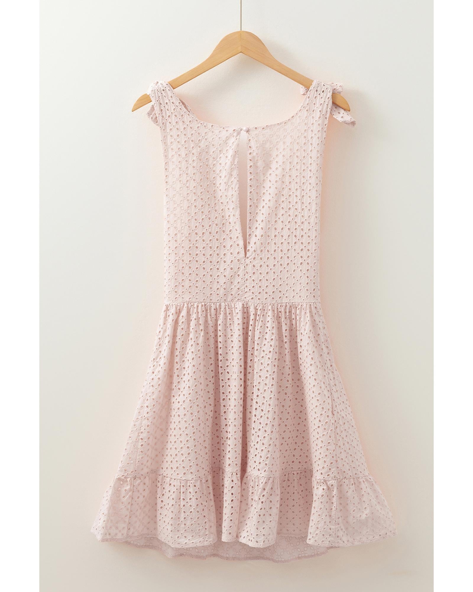 Delicacy Embroidered Eyelets Ruffled Hem Sleeveless Mini Dress - S