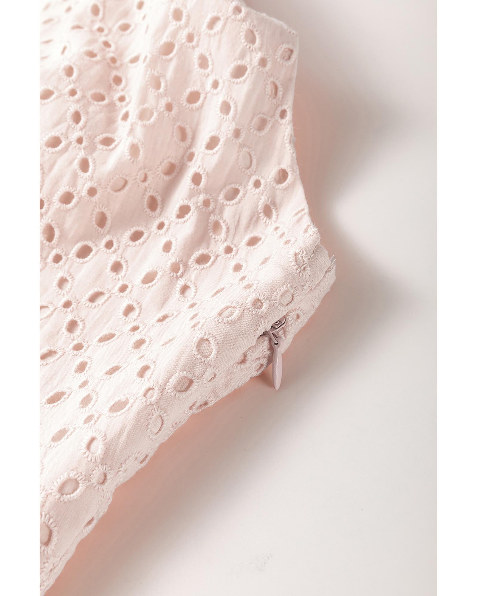 Delicacy Embroidered Eyelets Ruffled Hem Sleeveless Mini Dress - S