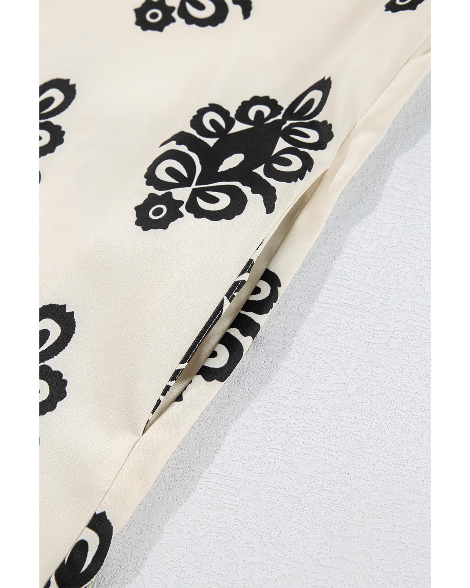 Beige Geometric Printed Sleeveless Hollowed Bowknot Back Mini Dress - M