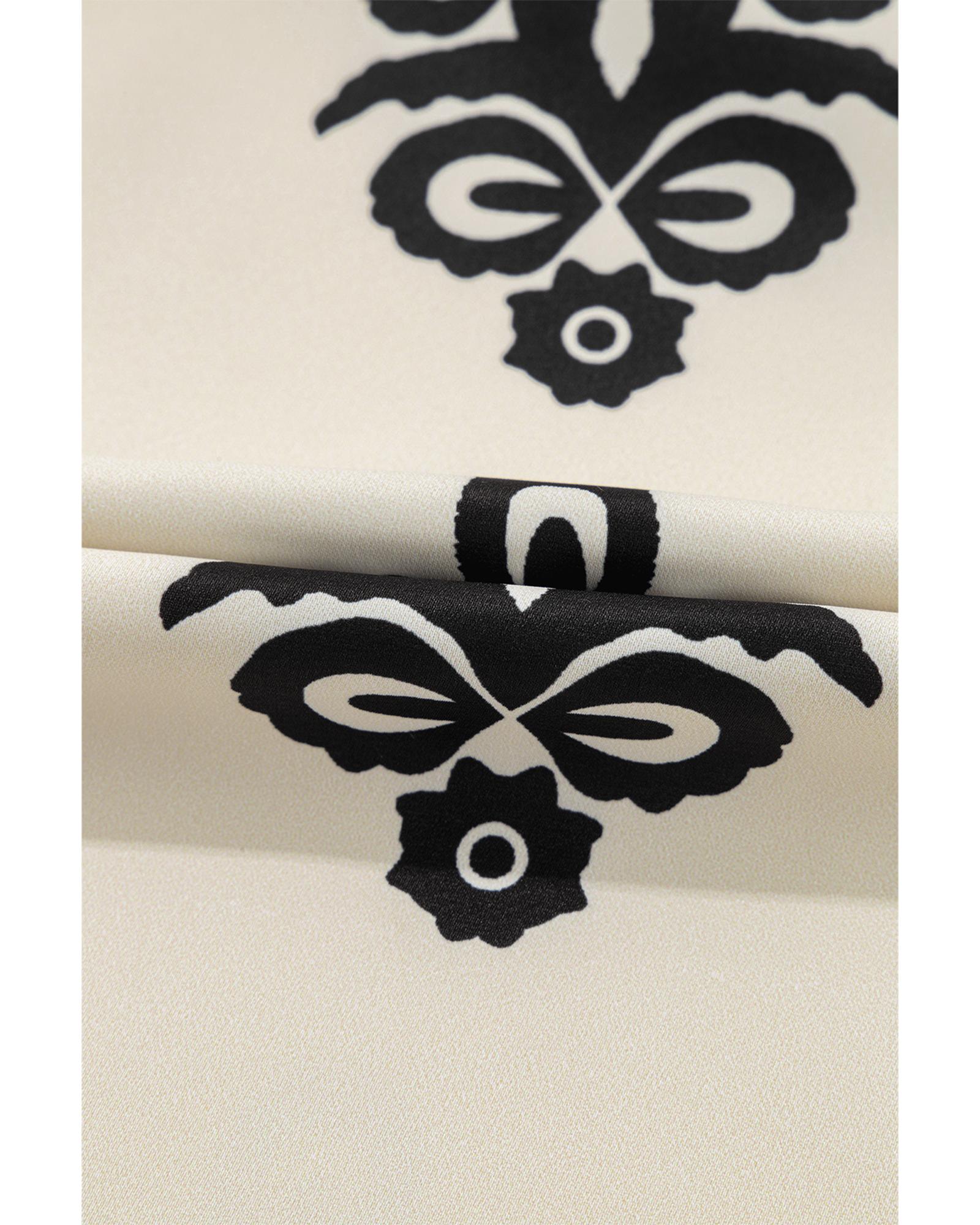 Beige Geometric Printed Sleeveless Hollowed Bowknot Back Mini Dress - XL