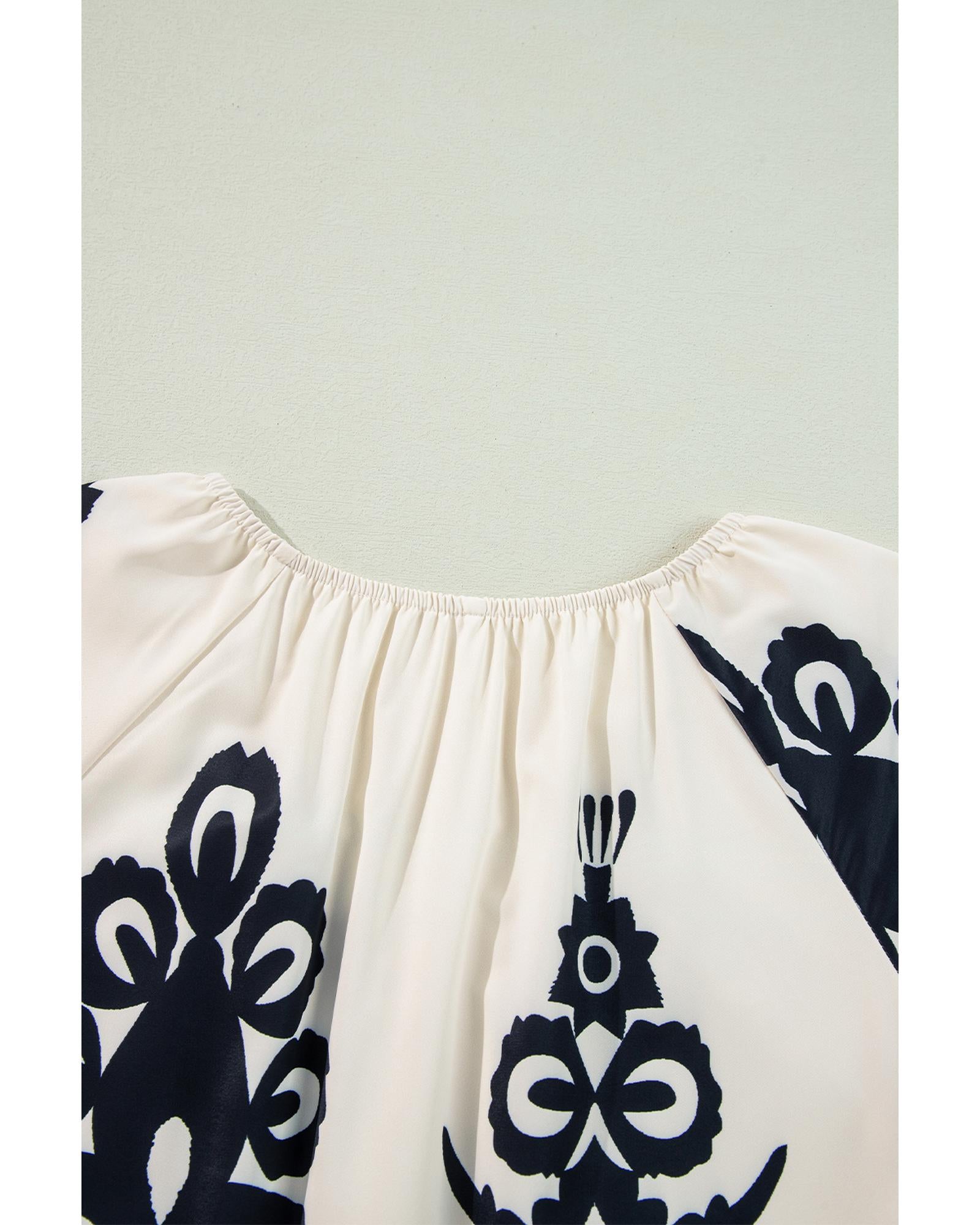 Apricot Western Print Ruffled Short Sleeve Loose Dress - L