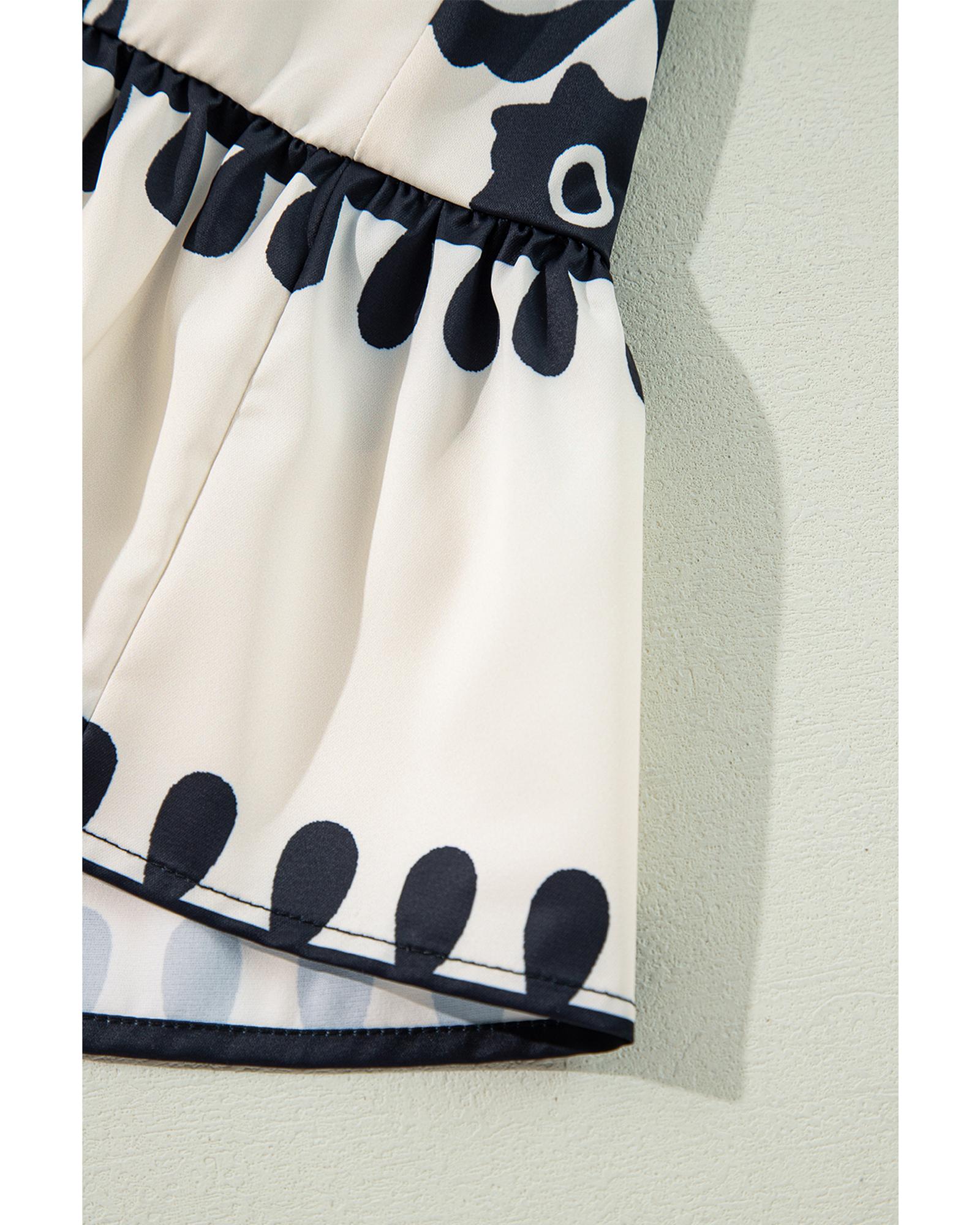 Apricot Western Print Ruffled Short Sleeve Loose Dress - L