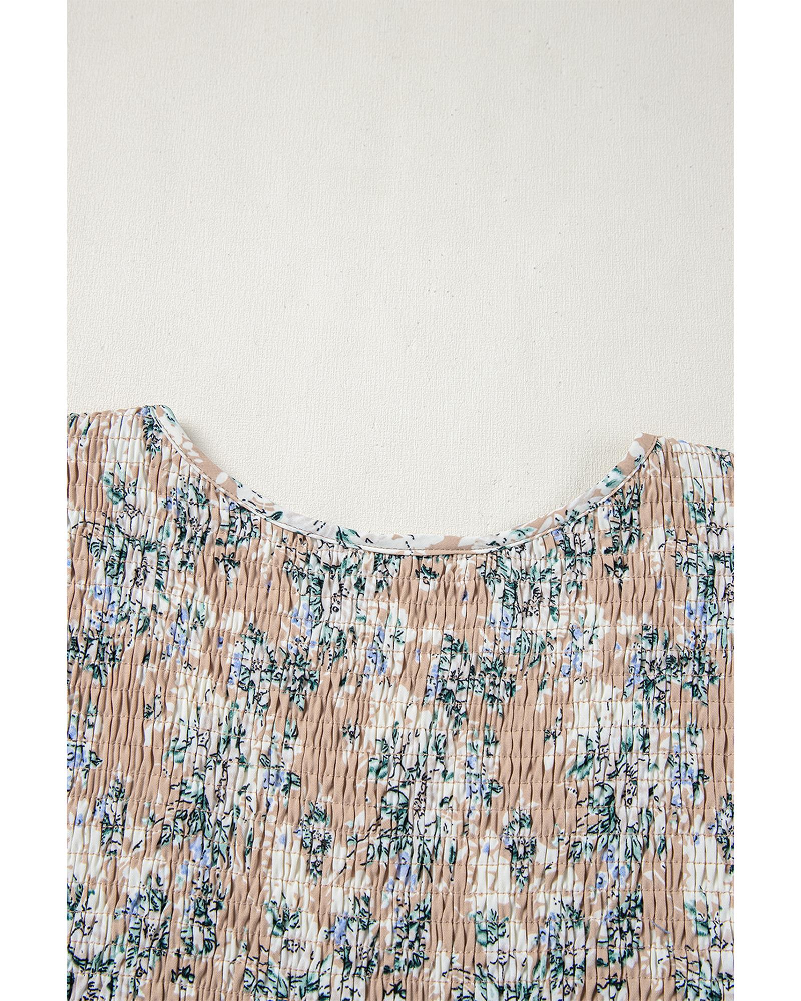 Khaki Maple Grove Floral Smocked Puff Sleeve Long Dress - XL