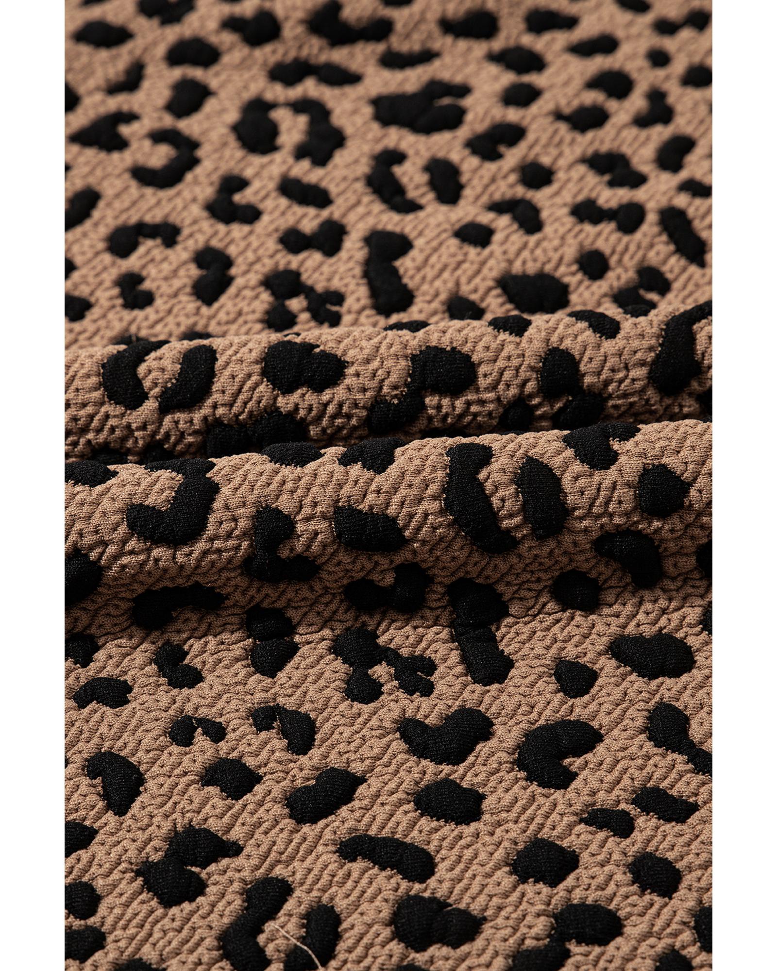 Khaki Leopard Print V Neck Sleeveless Collared Mini Dress - L