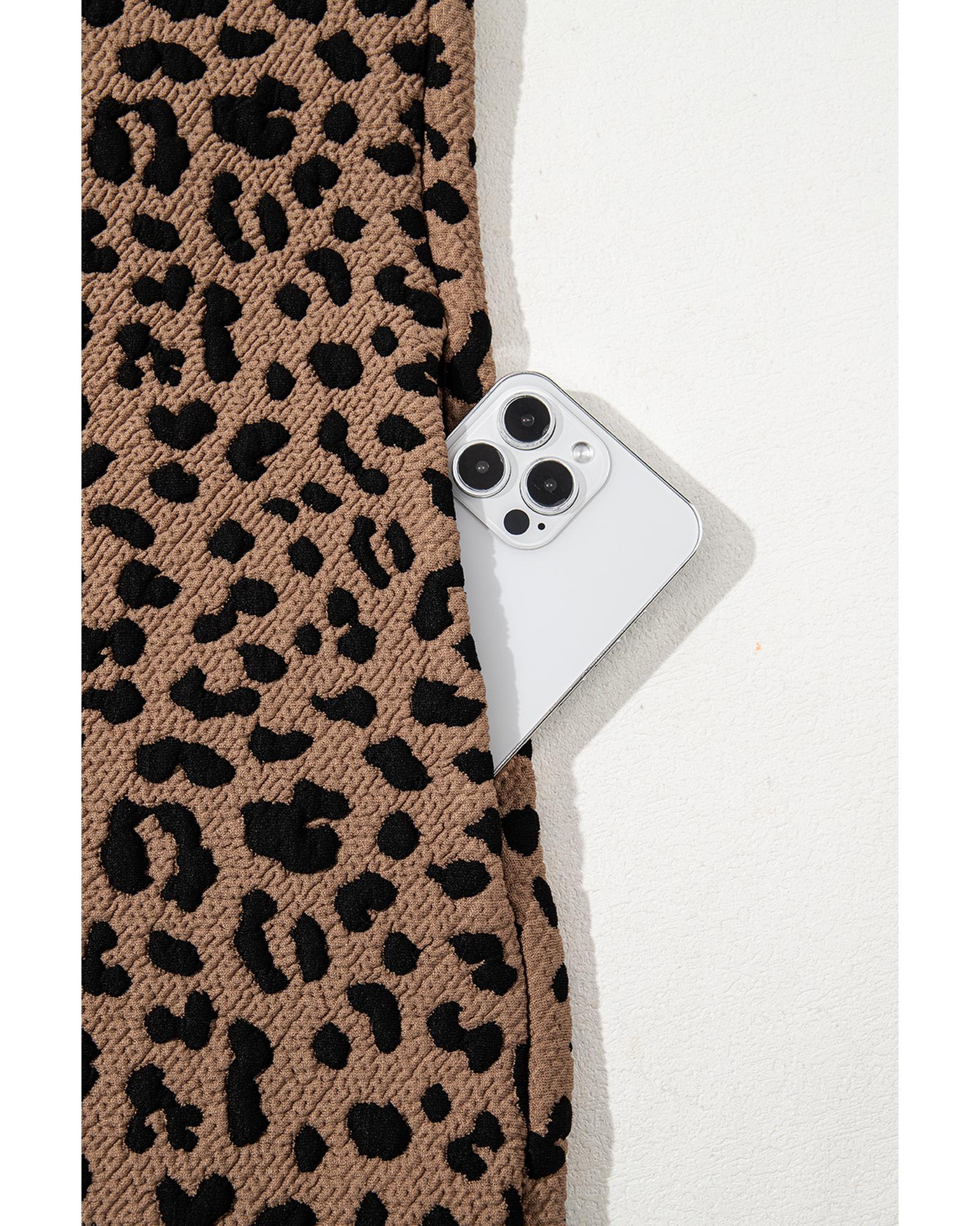 Khaki Leopard Print V Neck Sleeveless Collared Mini Dress - L