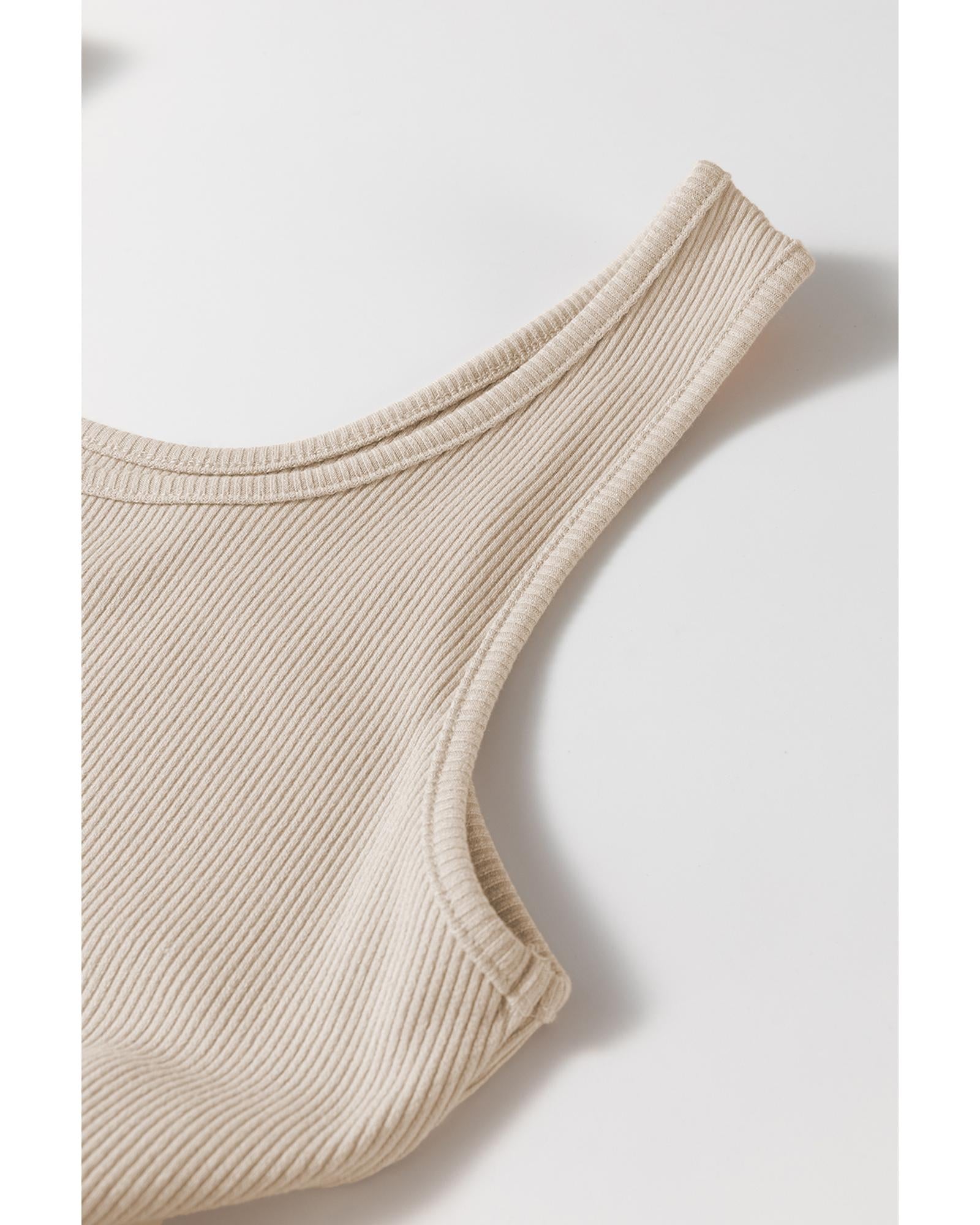 Beige Scoop Neck Ribbed Bodice Pleated Sleeveless Long Dress - M