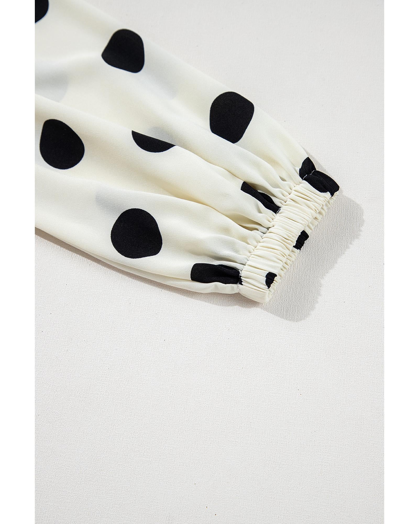 Beige Polka Dot Printed Surplice V Neck Puff Sleeve Mini Dress - S