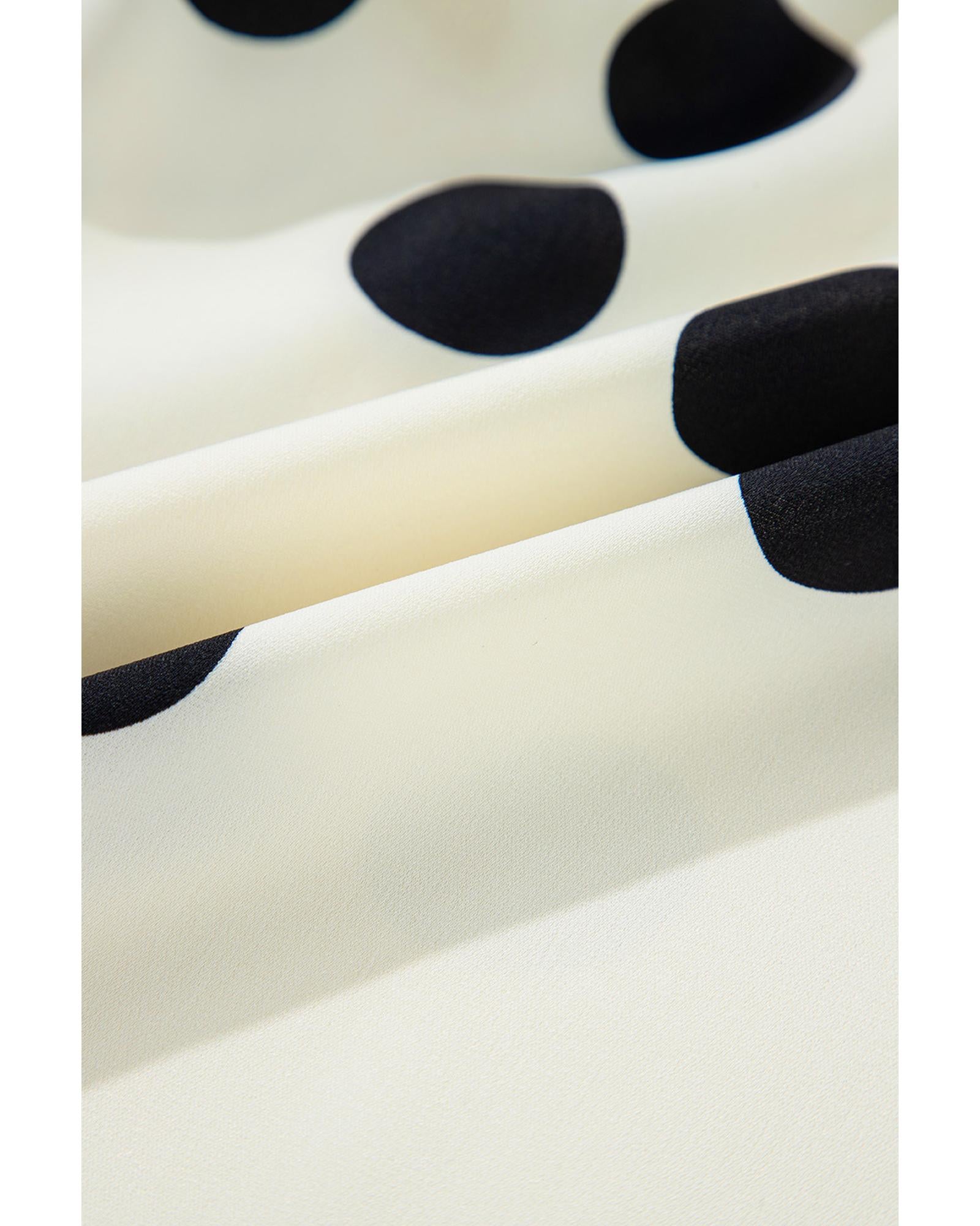 Beige Polka Dot Printed Surplice V Neck Puff Sleeve Mini Dress - XL