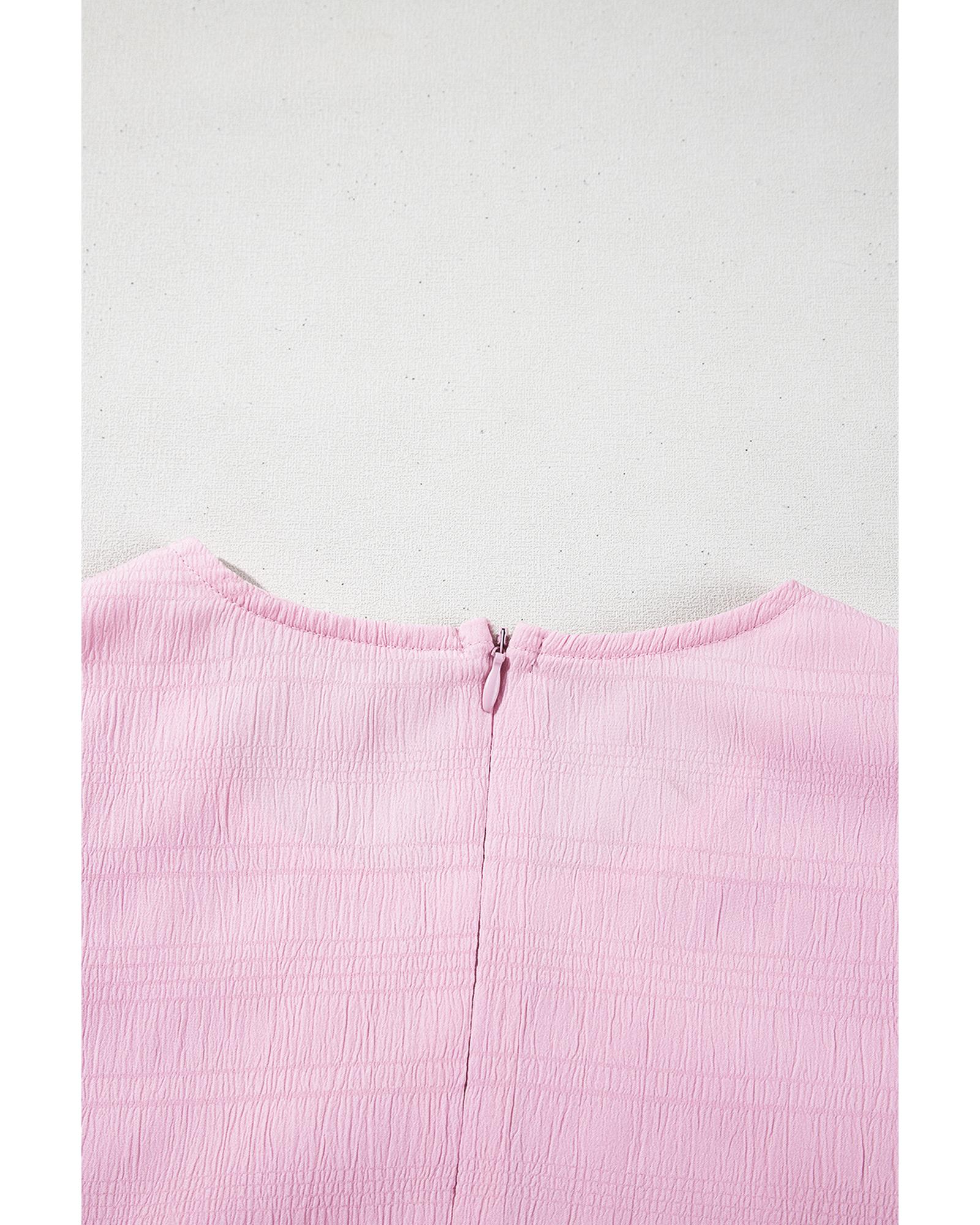 Bonbon Textured Bubble Sleeve High Waist Mini Dress - L