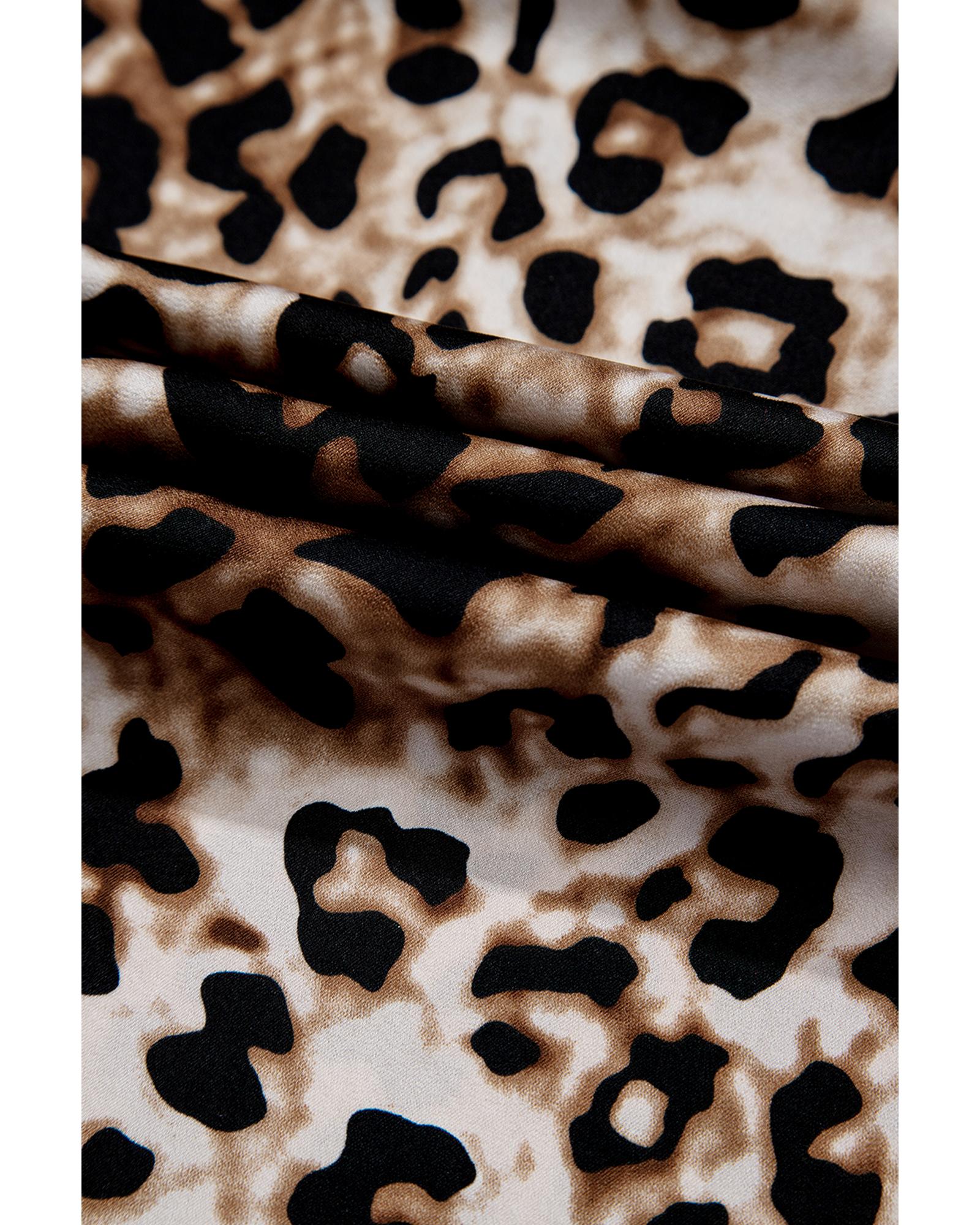 Brown Leopard Print Bubble Sleeve Square Neck Maxi Dress - XL