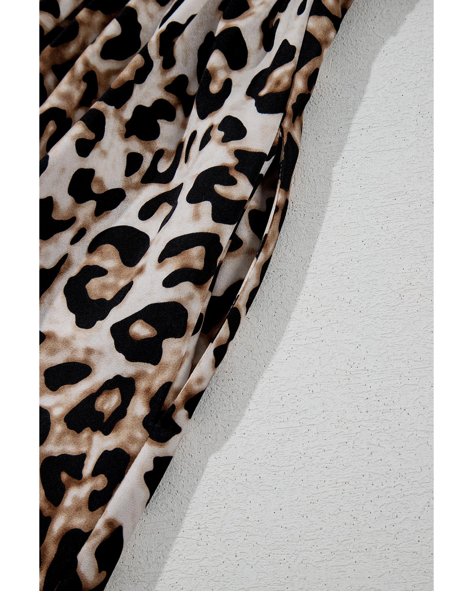 Brown Leopard Print Bubble Sleeve Square Neck Maxi Dress - XL