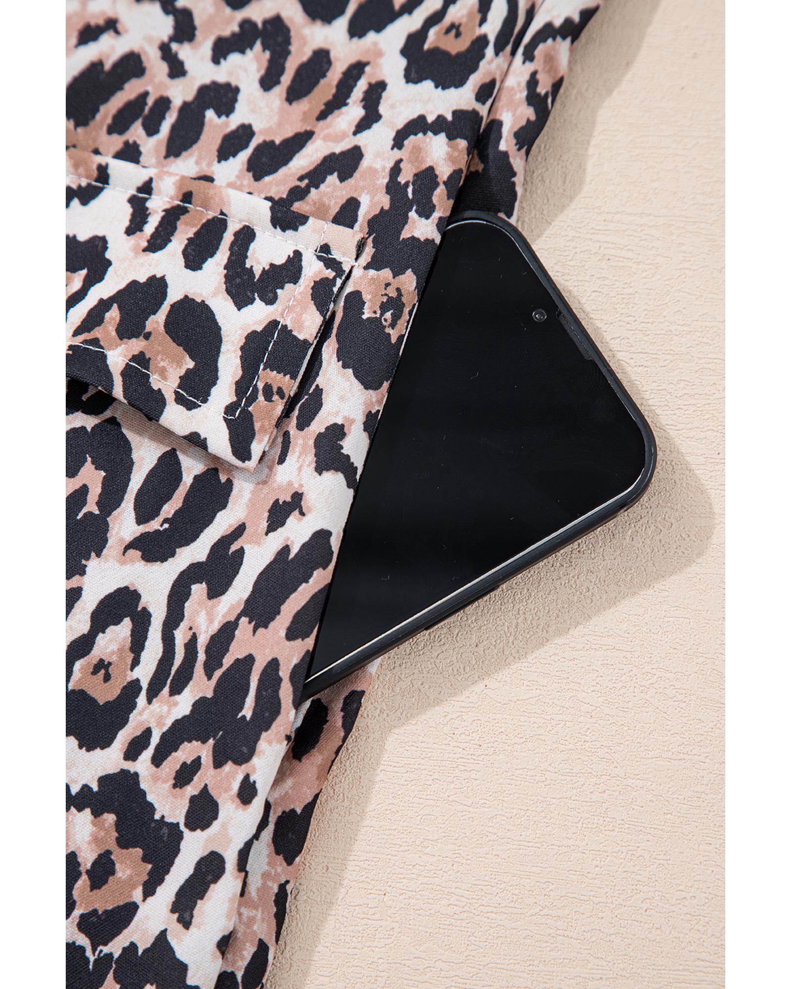 Brown Leopard Print Crew Neck Shift Short T Shirt Dress - L