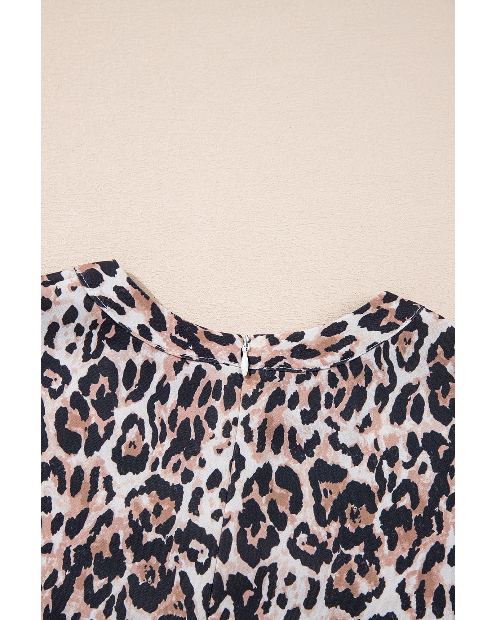 Brown Leopard Print Crew Neck Shift Short T Shirt Dress - L